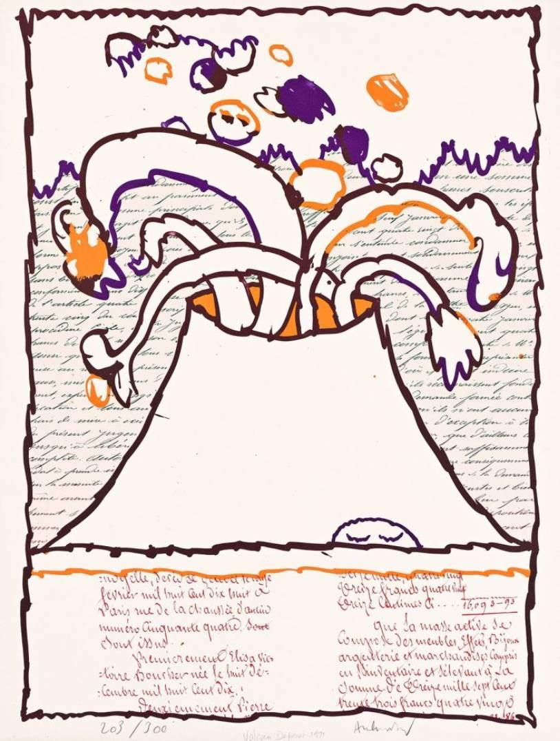 Volcan depint - Mixed Media Art by Pierre Alechinsky