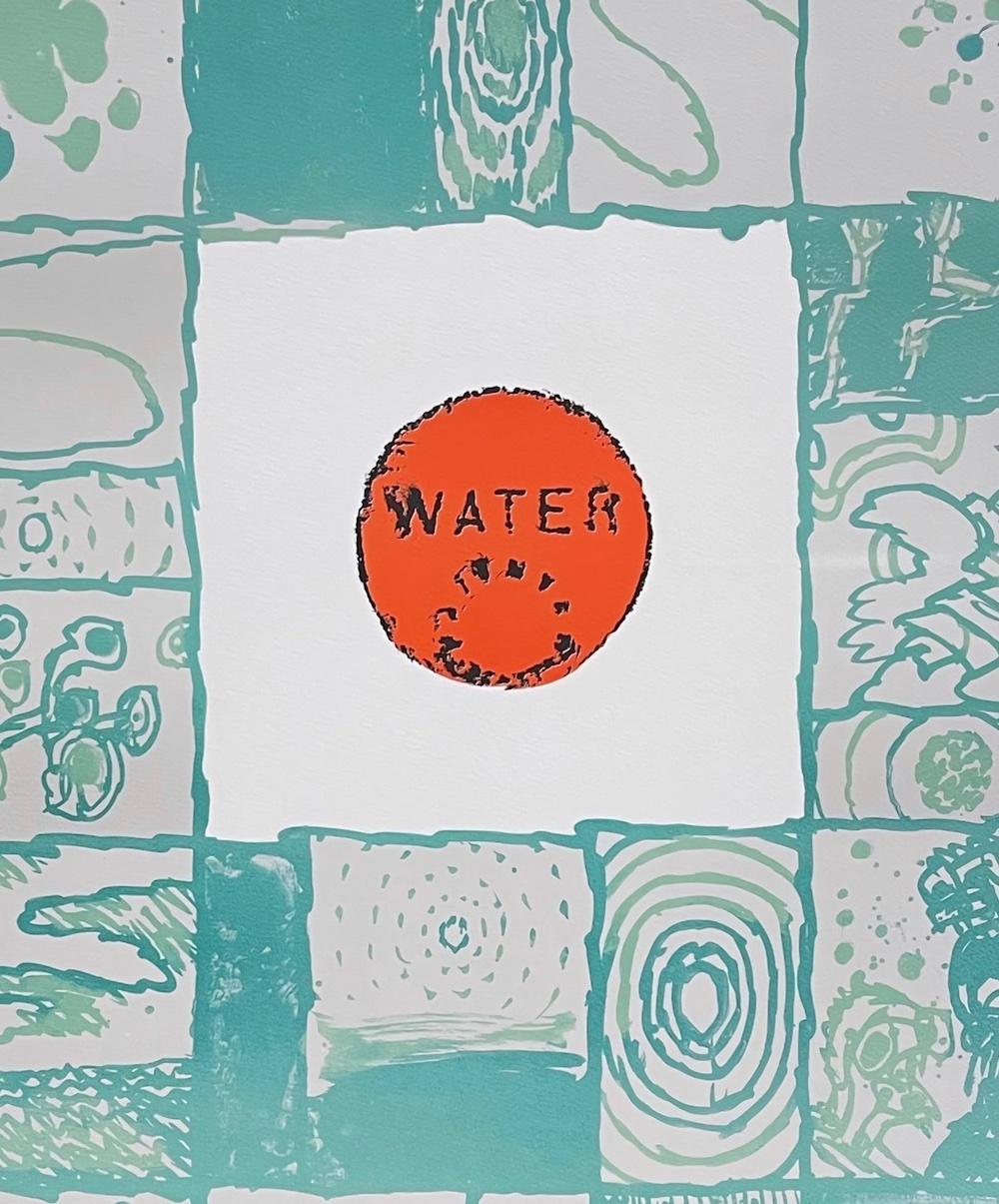 AGUA Litografía Firmada, Diseño Abstracto, Cubierta Utilitaria de Agua, Beige Aqua Claro - Print de Pierre Alechinsky