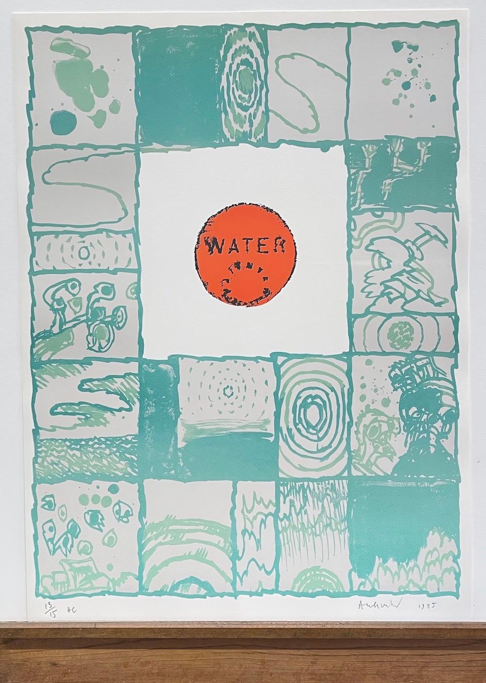AGUA Litografía Firmada, Diseño Abstracto, Cubierta Utilitaria de Agua, Beige Aqua Claro en venta 4