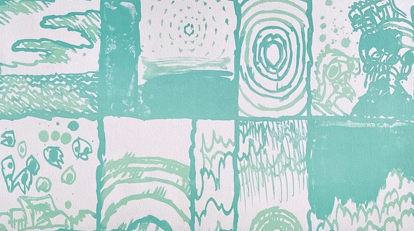 AGUA Litografía Firmada, Diseño Abstracto, Cubierta Utilitaria de Agua, Beige Aqua Claro en venta 1