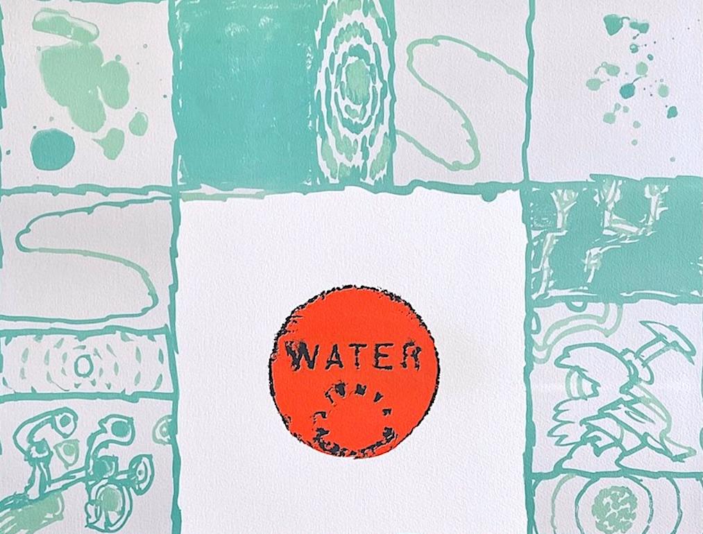 AGUA es una litografía original dibujada a mano y creada por Pierre Alechinsky en 1985, impresa mediante técnicas de litografía manual en papel Arches, 100% libre de ácido. AGUA es un diseño abstracto que ejemplifica la pericia de Alechinsky como