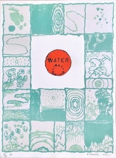 AGUA Litografía Firmada, Diseño Abstracto, Cubierta Utilitaria de Agua, Beige Aqua Claro