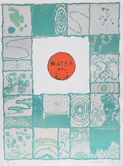 ACQUA Litografia firmata, design astratto, copertina di utilità per l'acqua, beige acqua chiaro