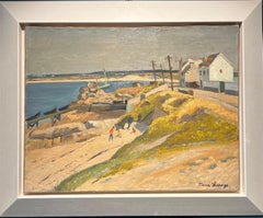 Antique "Breton landscape" Beach, France , 1920, cm 65 x 50