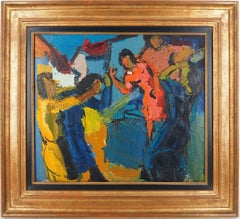 French Riviera : Women in Marseille - Original Oil on Canvas, Signed and Framed