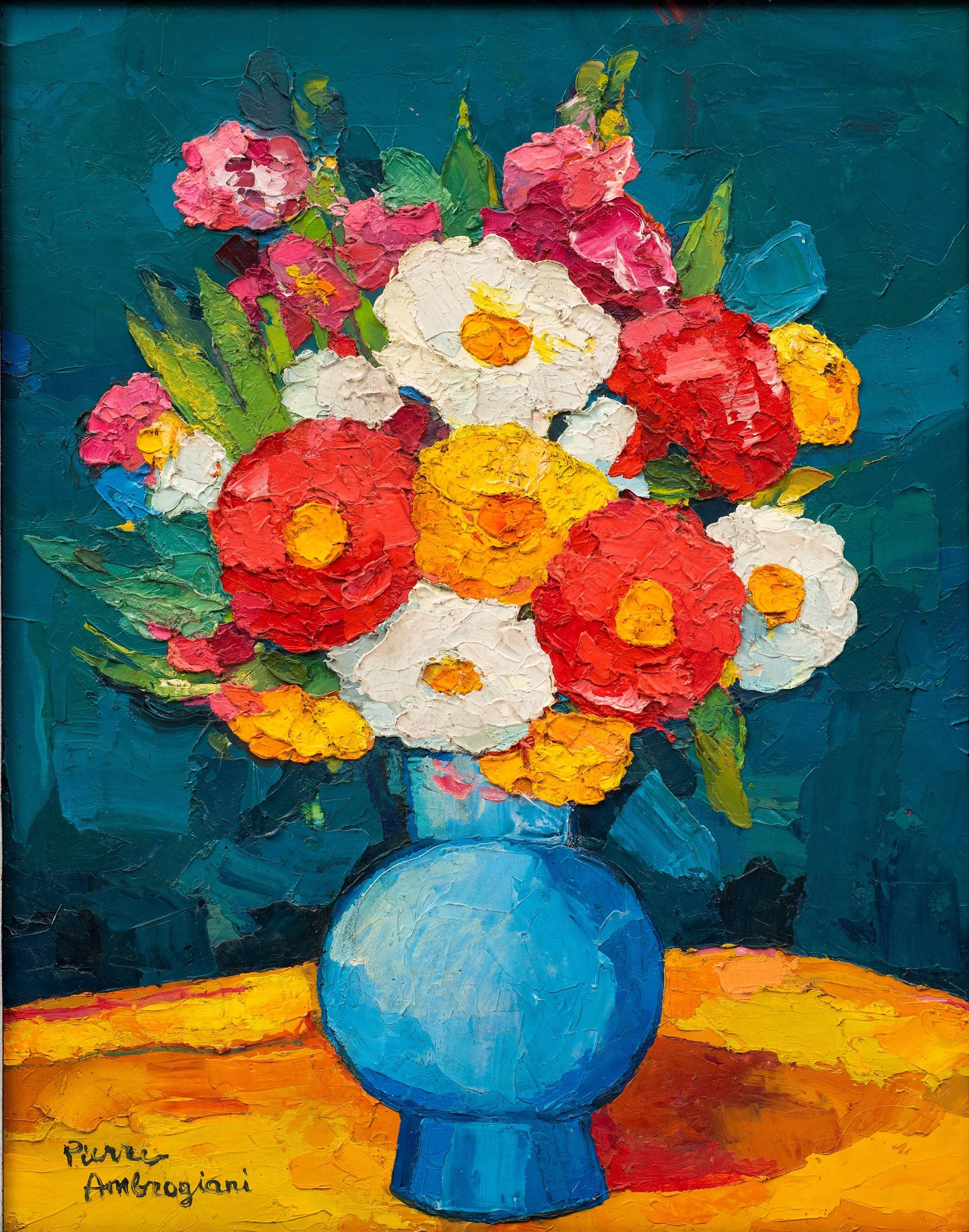 Alambique de flores en un jarrón azul Pierre Ambrogiani (Francia, 1905-1985) en venta 1