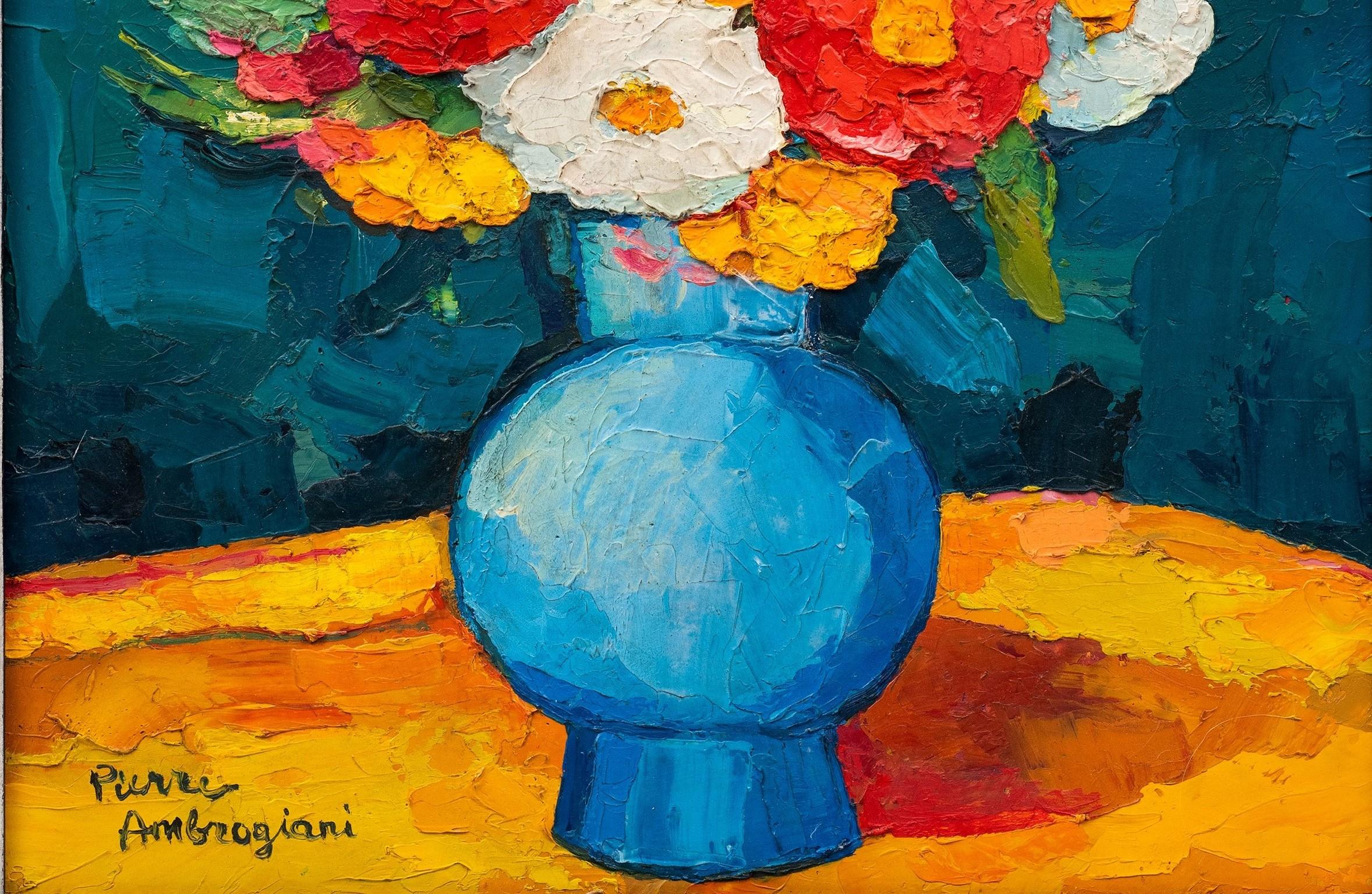 Alambique de flores en un jarrón azul Pierre Ambrogiani (Francia, 1905-1985) en venta 5