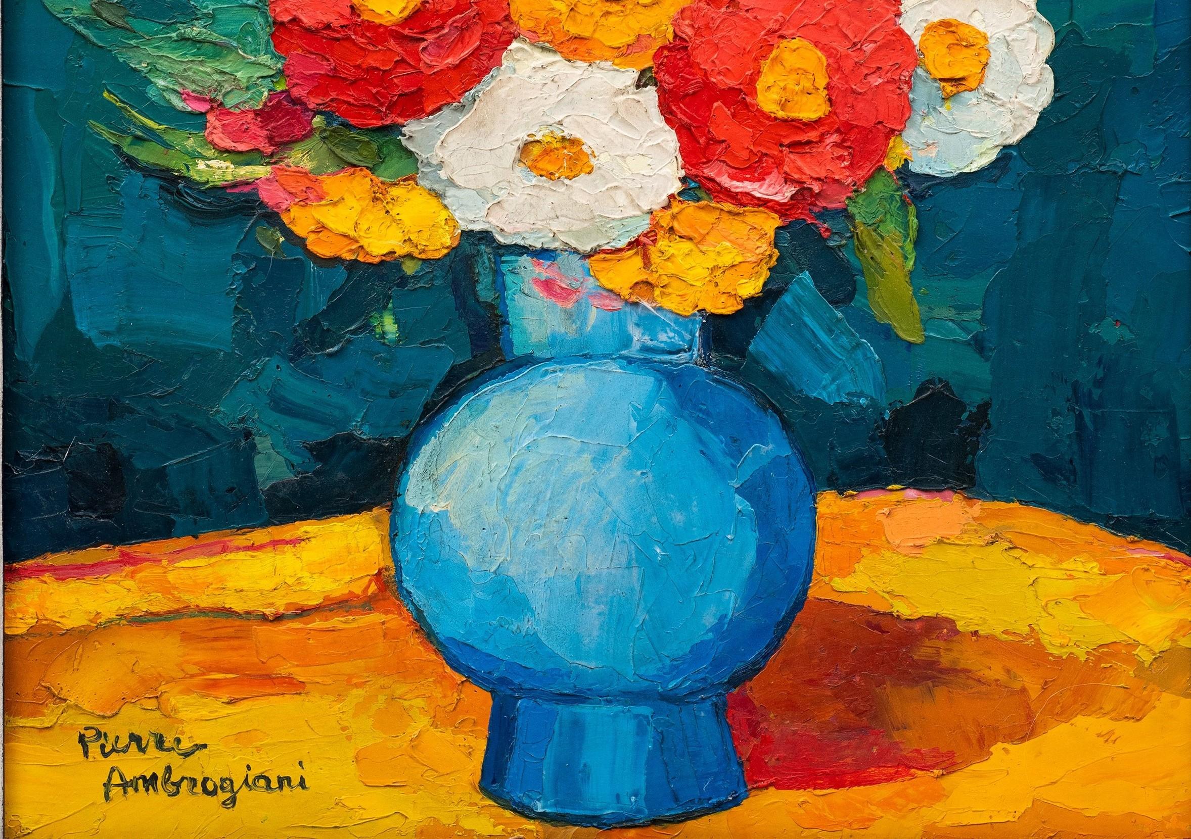 Still of Flowers in a Blue Vase Pierre Ambrogiani (France, 1905-1985) en vente 7