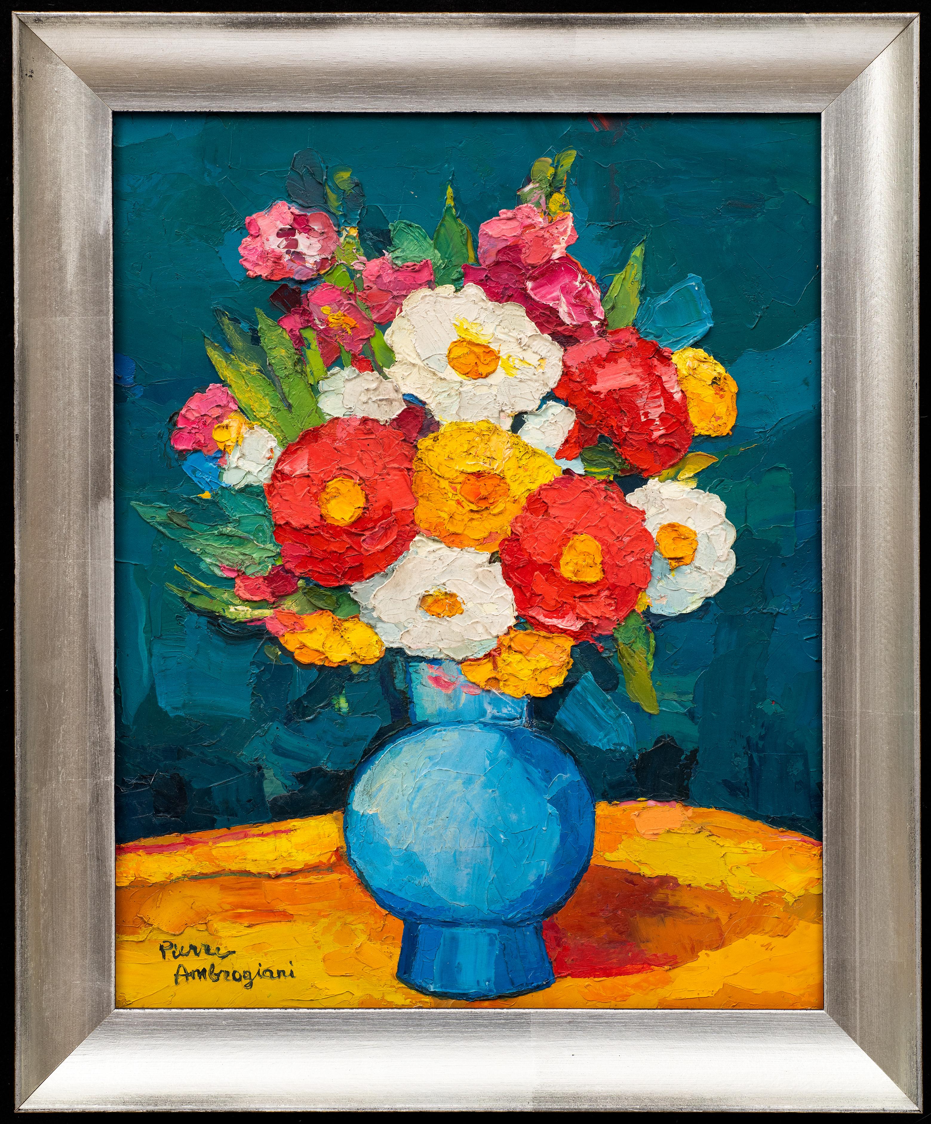 "Bodegón de flores en un jarrón azul" 
Pierre Ambrogiani (Francia, 1905-1985)
Óleo sobre tabla
Alrededor de 1960
15 3/4 x 20 (marco de 20 1/4 x 24 1/2) pulgadas

Si los artistas Diego Velázquez (España, 1599-1660) y Henri Matisse (Francia,