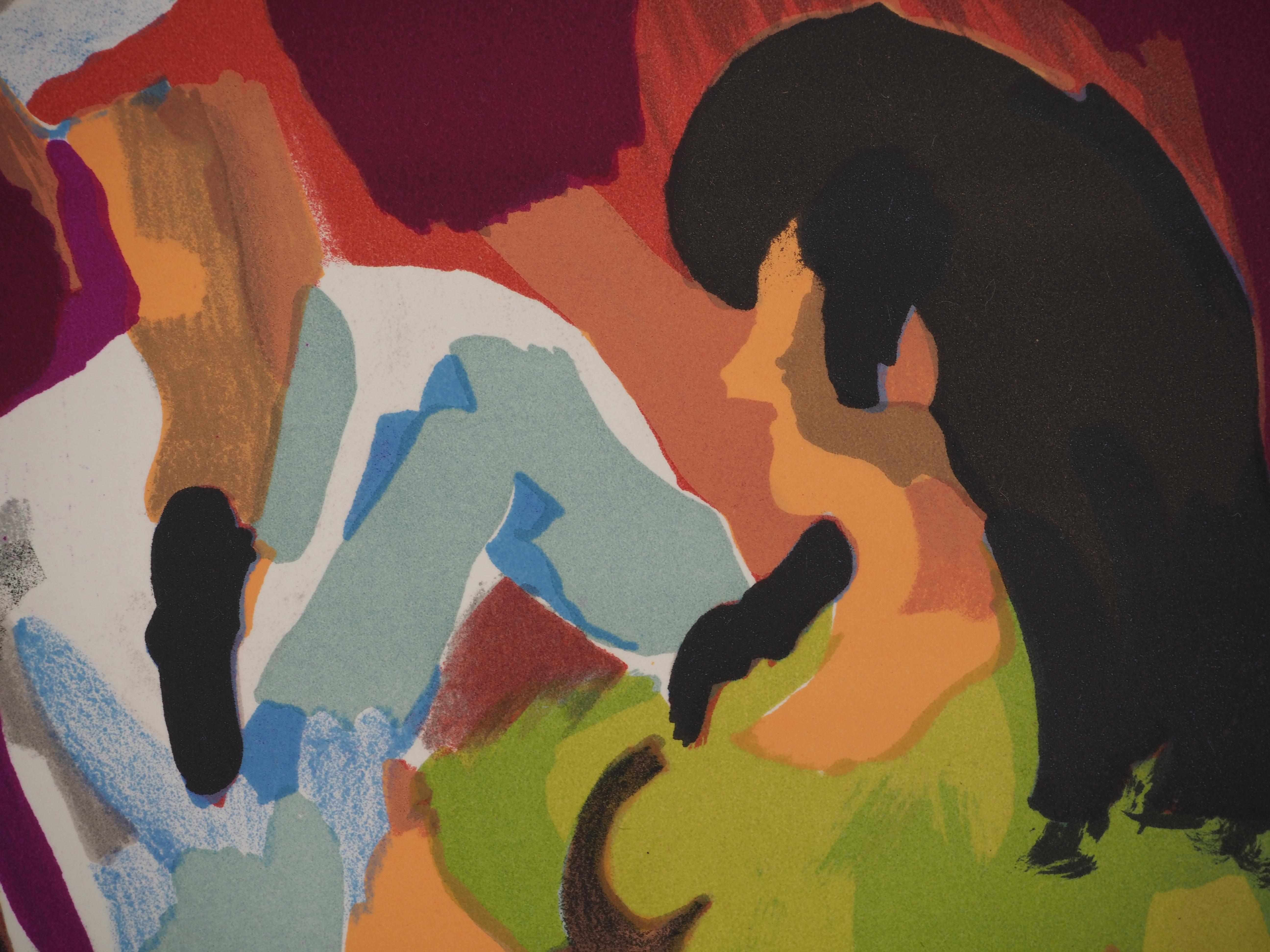 Dancing Sailors - Original Lithograph, SIGNED - Brown Figurative Print by Pierre Ambrogiani