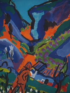 Costa Azzurra: Casa circondata dalla lavanda - Litografia originale