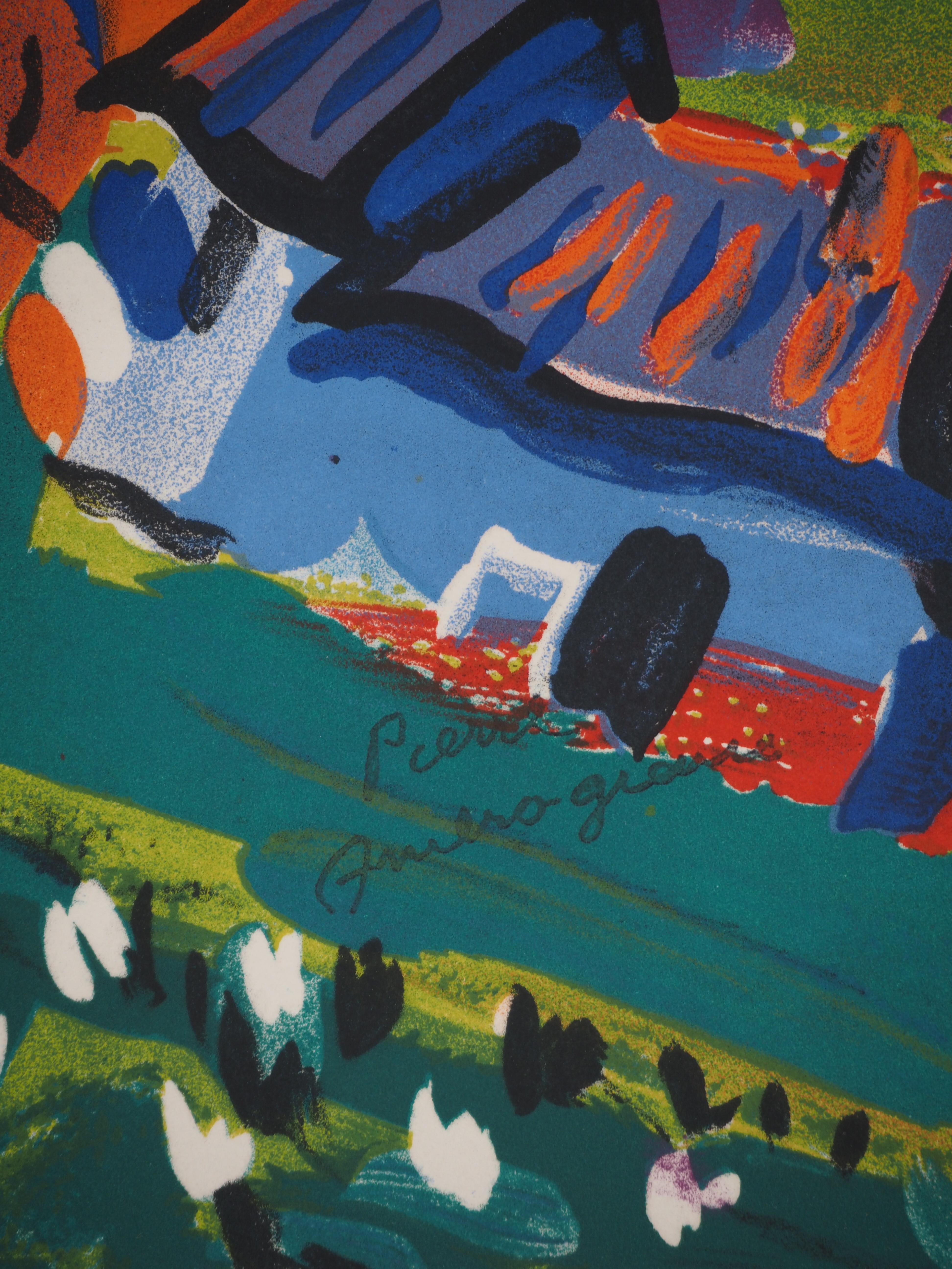 French Riviera : House Surrounded by Lavender - Original Lithograph - Expressionist Print by Pierre Ambrogiani