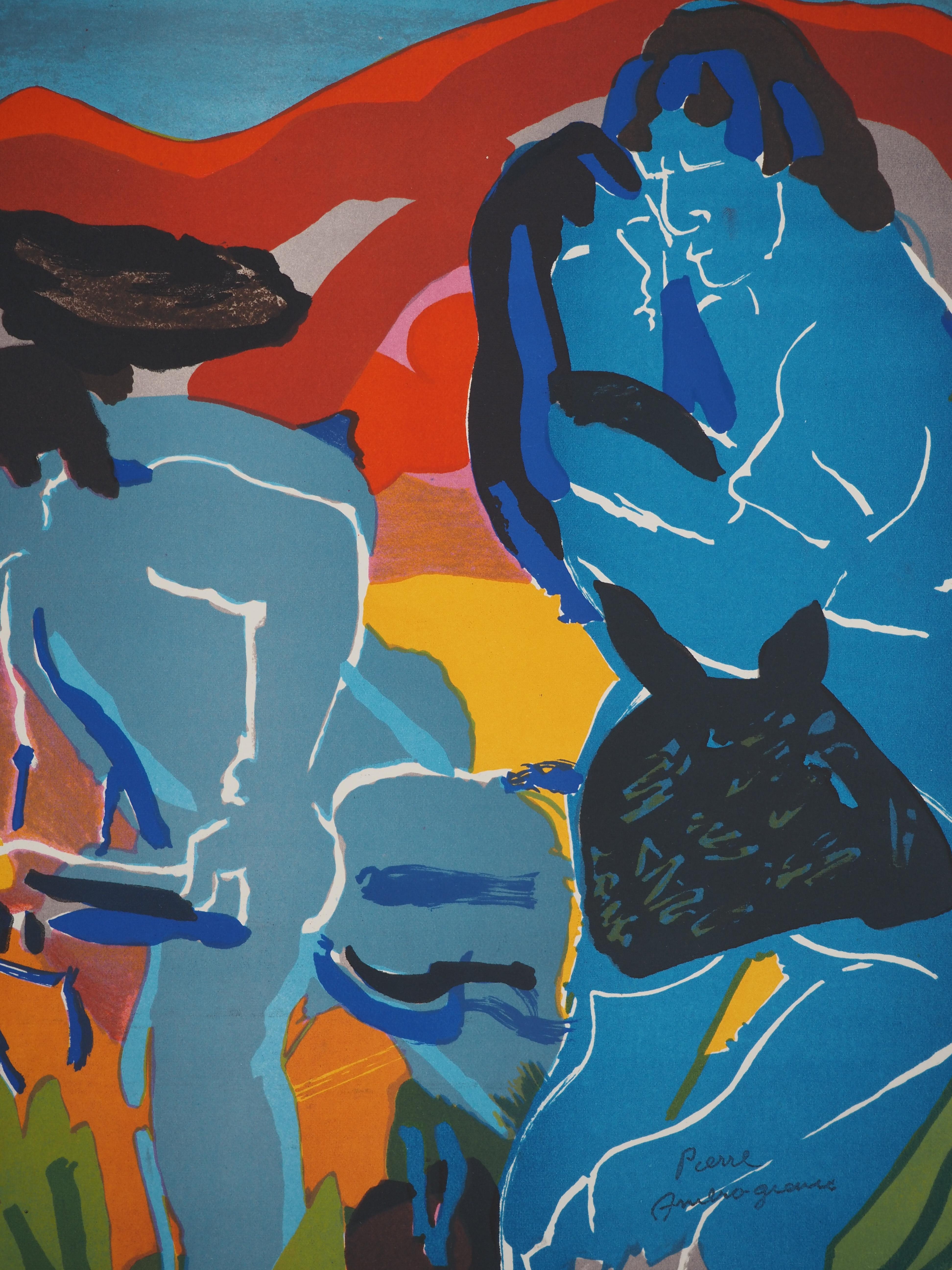 Lovers in Blue - Original Lithograph, Stamp signature - Print by Pierre Ambrogiani