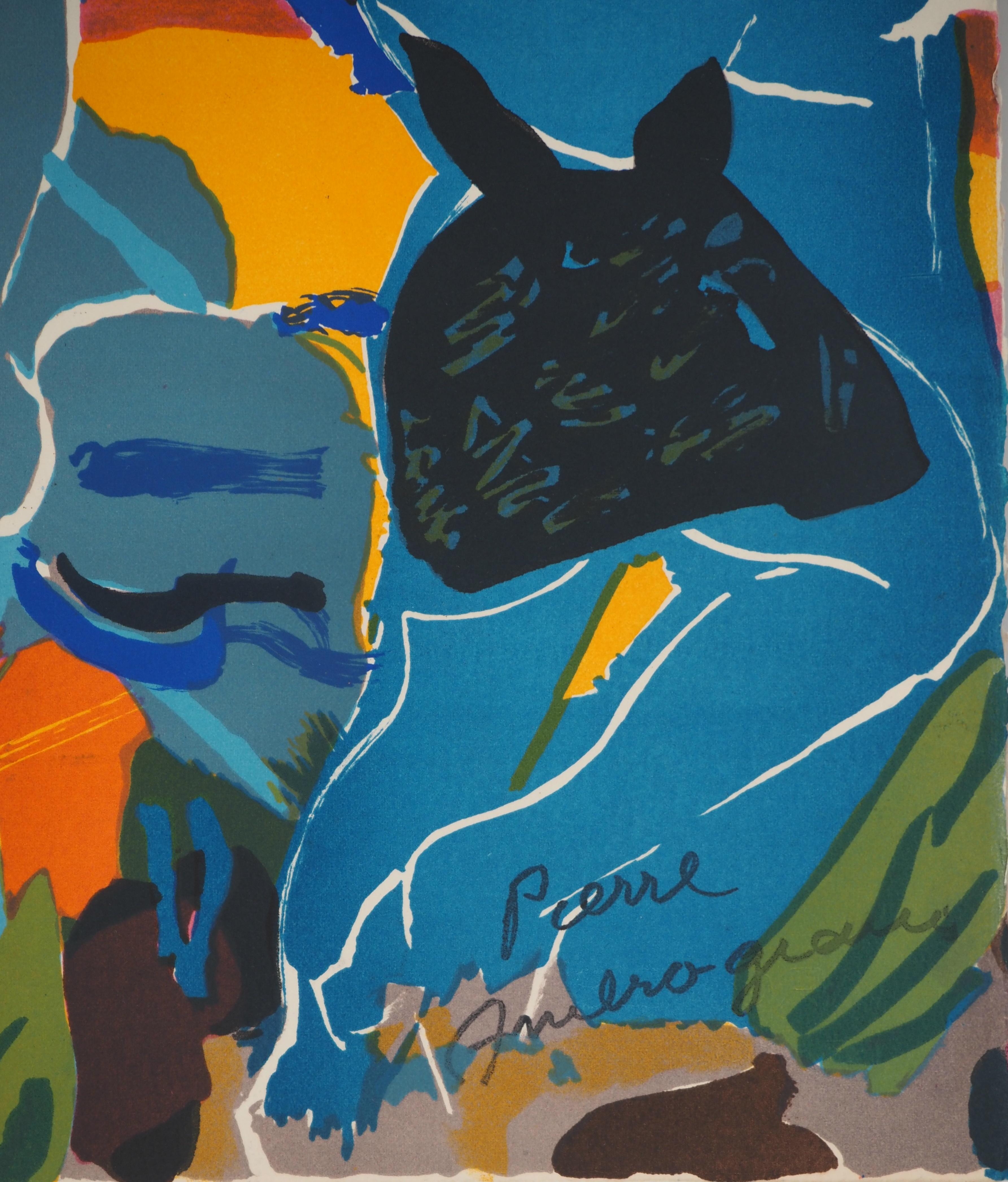 Lovers in Blue - Original Lithograph, Stamp signature - Expressionist Print by Pierre Ambrogiani