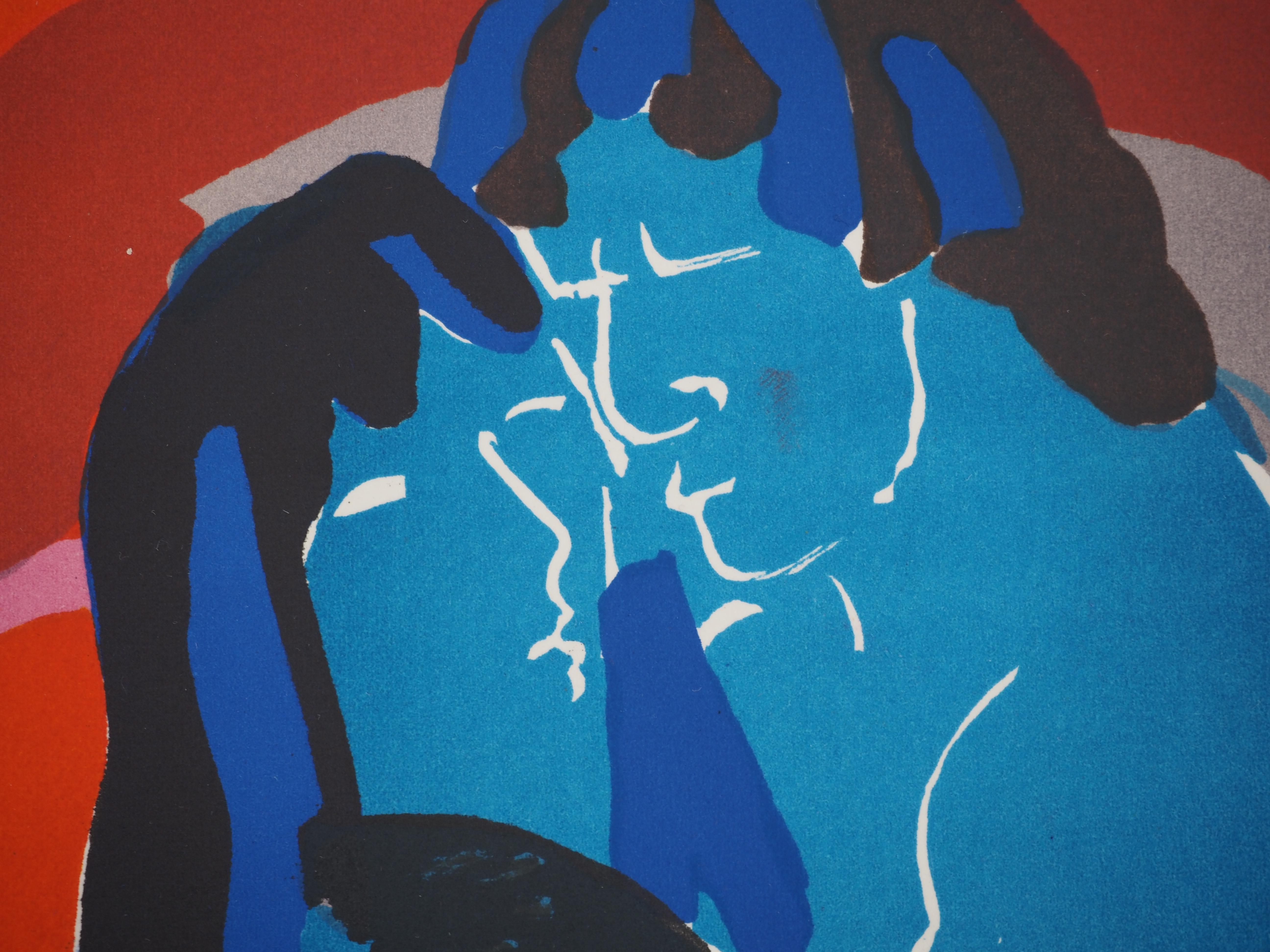 Lovers in Blue - Original Lithograph, Stamp signature For Sale 1