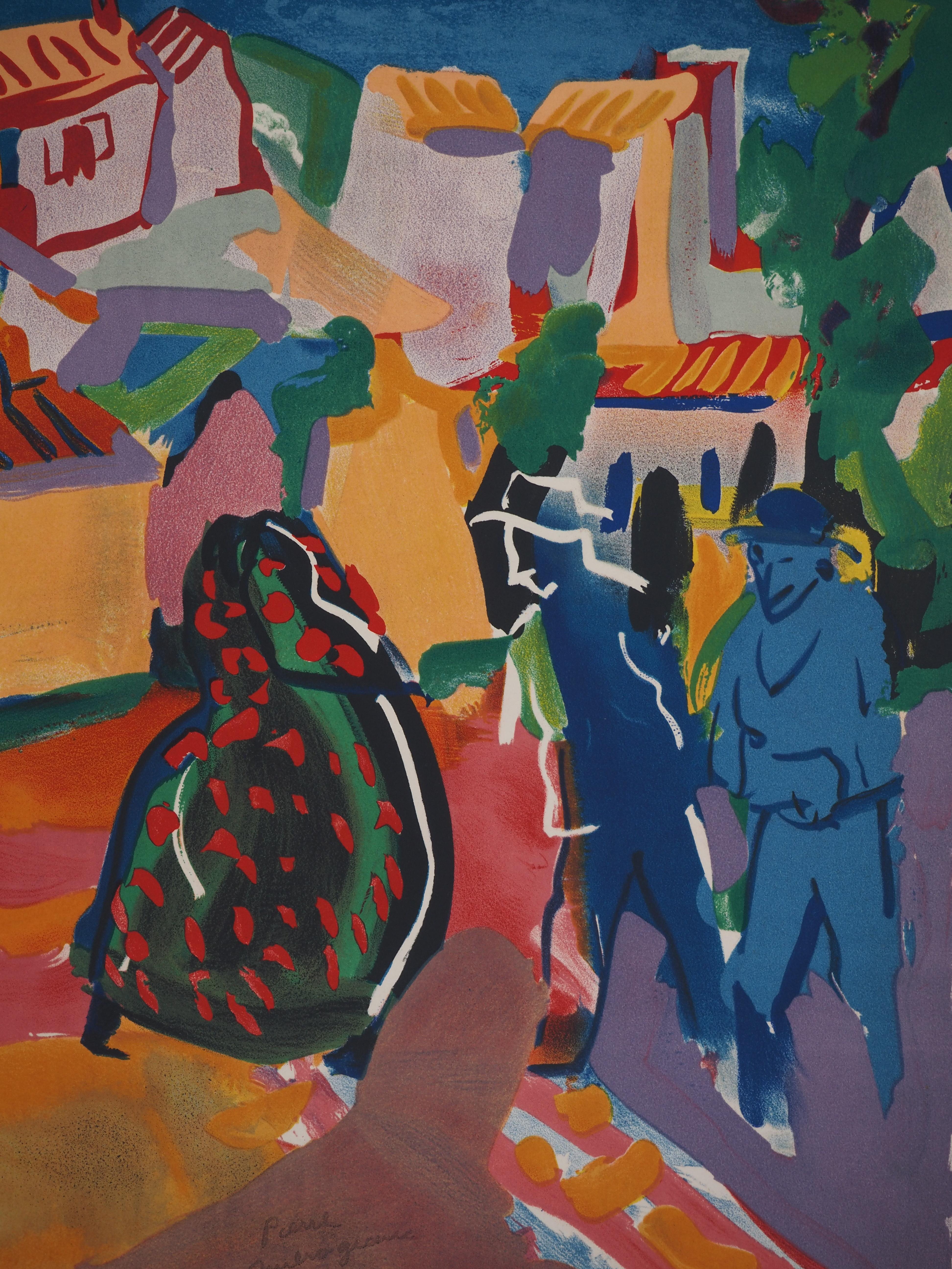 Provenza : Encuentro en el barrio - Litografía original - Print Expresionista de Pierre Ambrogiani