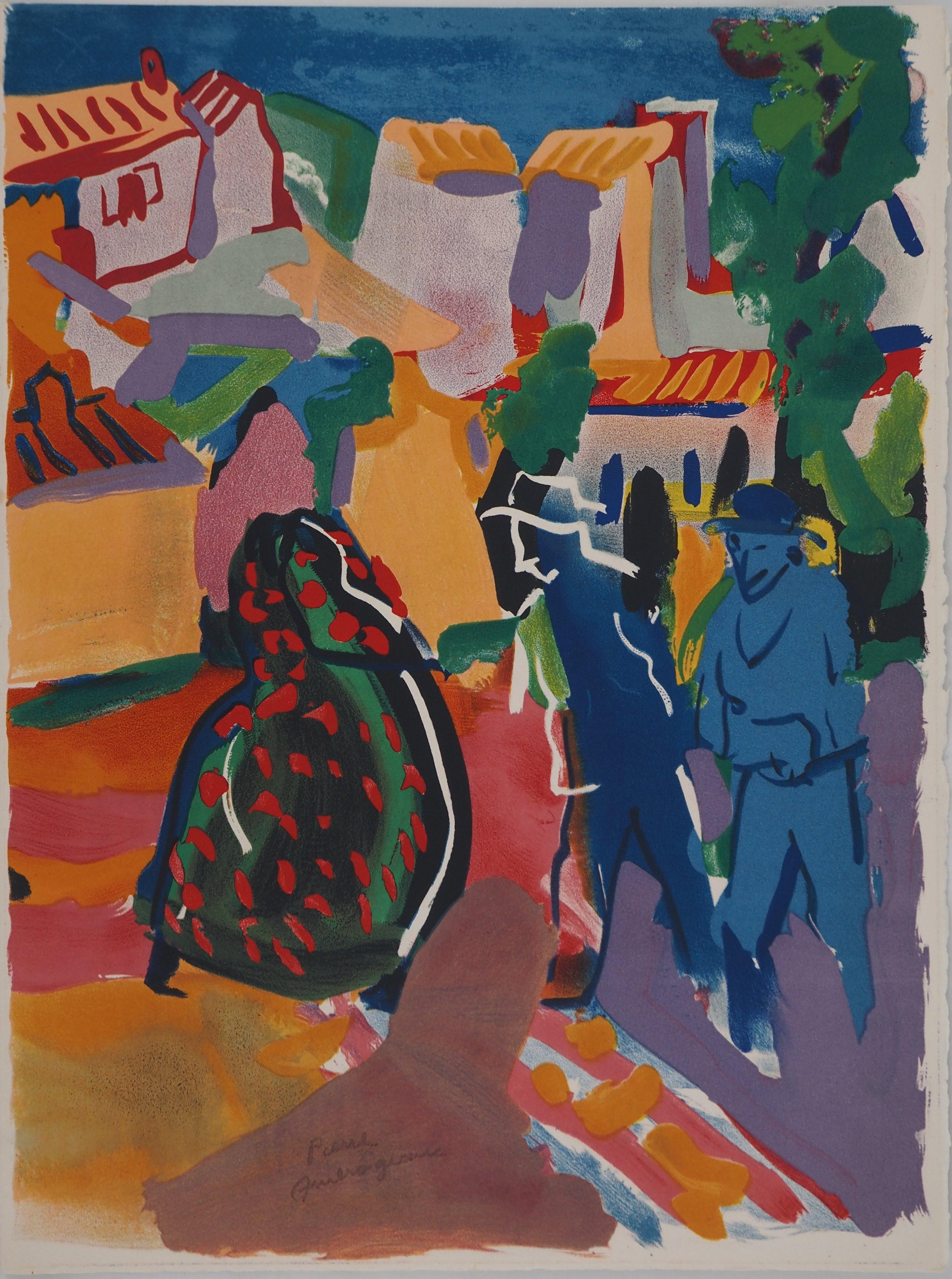 Figurative Print de Pierre Ambrogiani - Provenza : Encuentro en el barrio - Litografía original