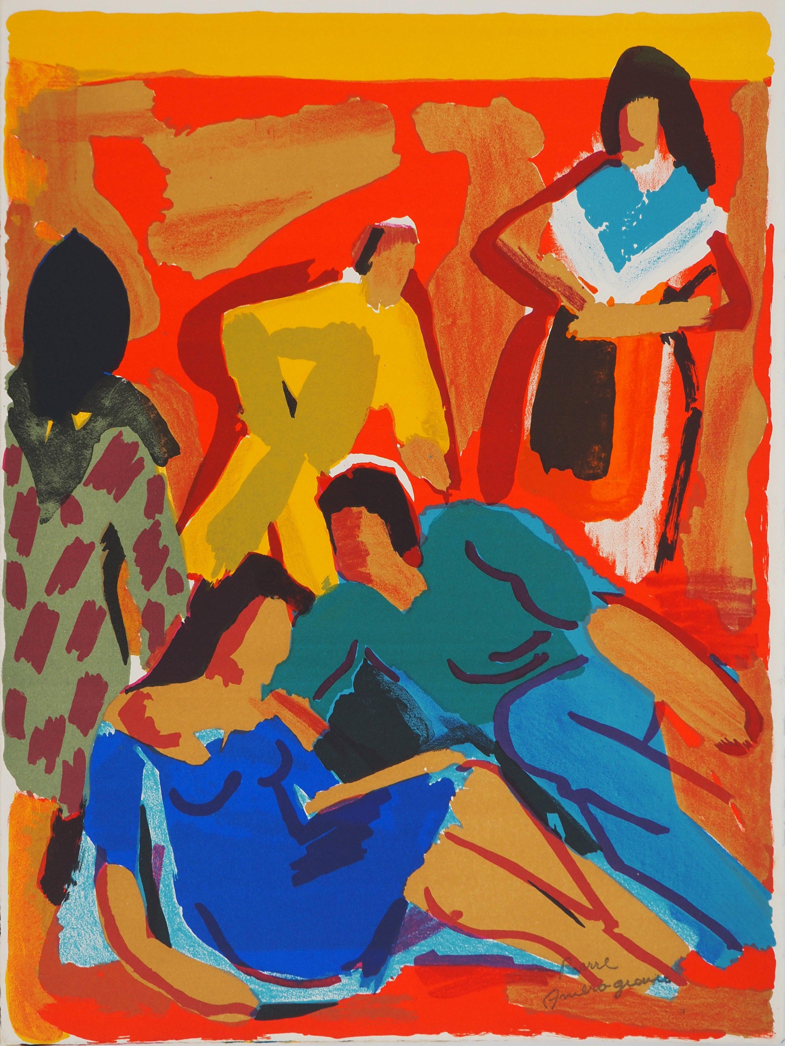 Figurative Print de Pierre Ambrogiani - Provenza : Relajarse en el campo - Litografía original, firmada