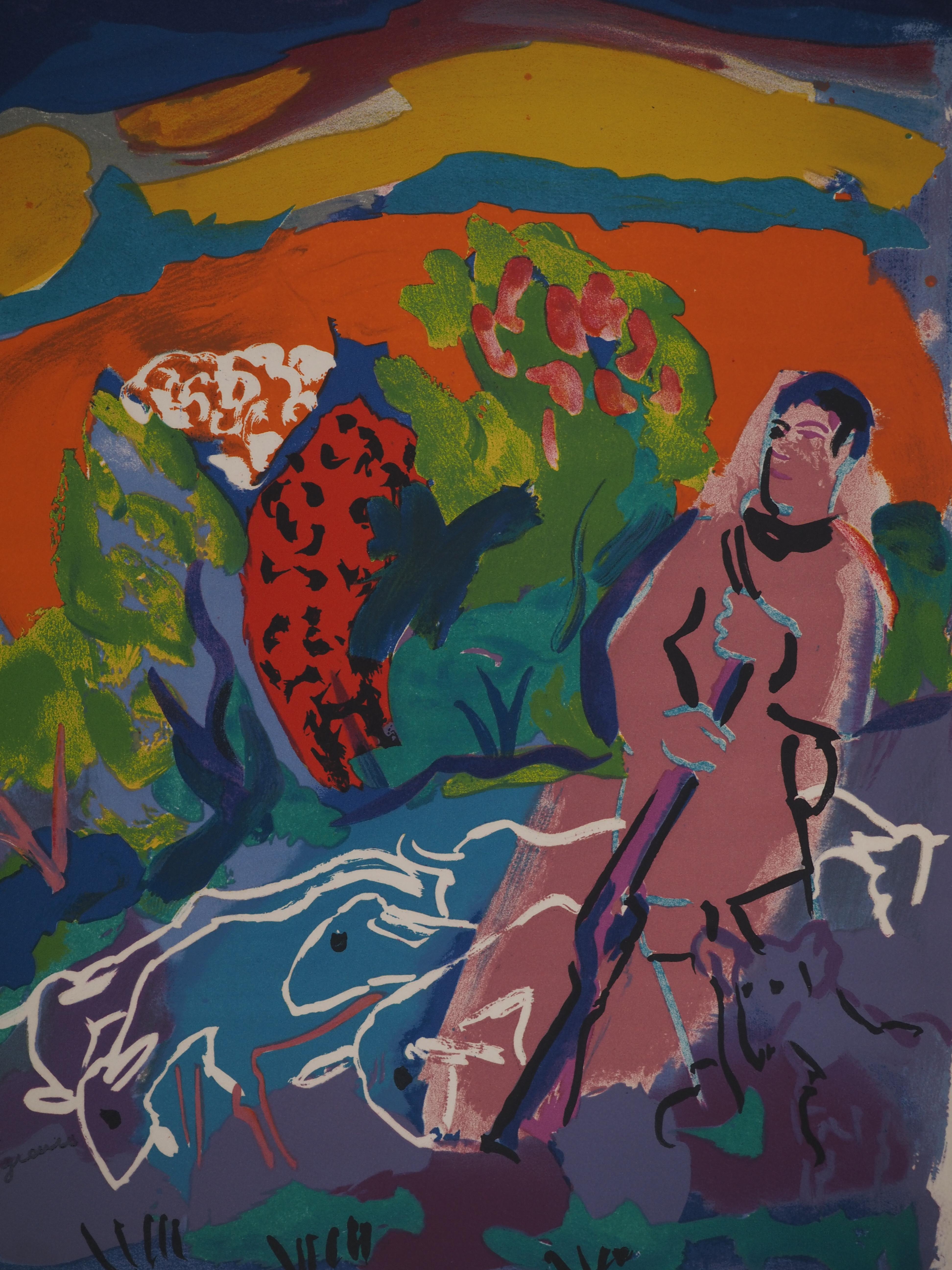 Shepperd in the Moutain - Original Lithograph, SIGNED - Expressionist Print by Pierre Ambrogiani