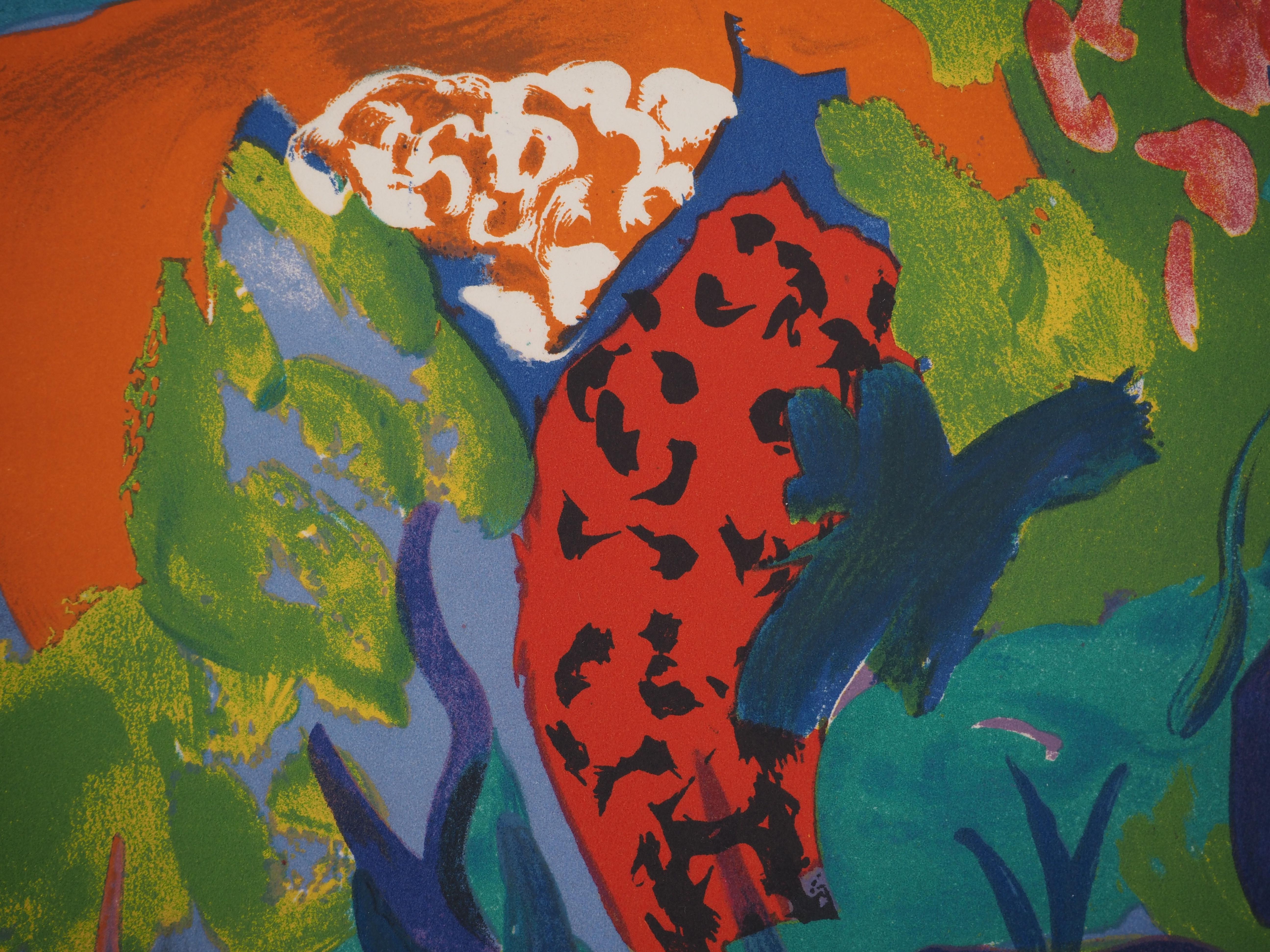 Shepperd in the Moutain - Original Lithograph, SIGNED - Black Figurative Print by Pierre Ambrogiani