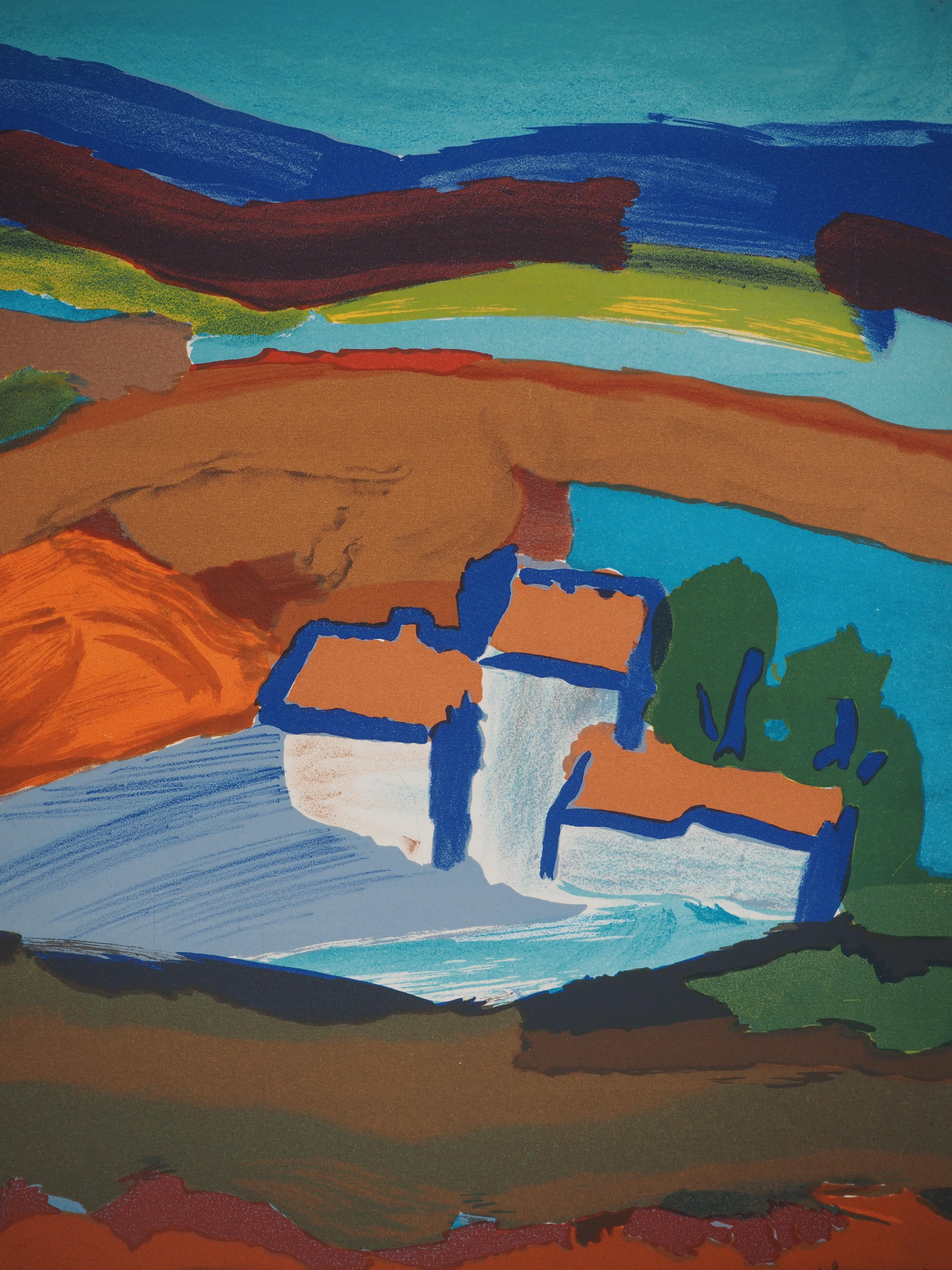 Casas minúsculas en Provenza - Litografía original (Taller Gourdon) - Print de Pierre Ambrogiani