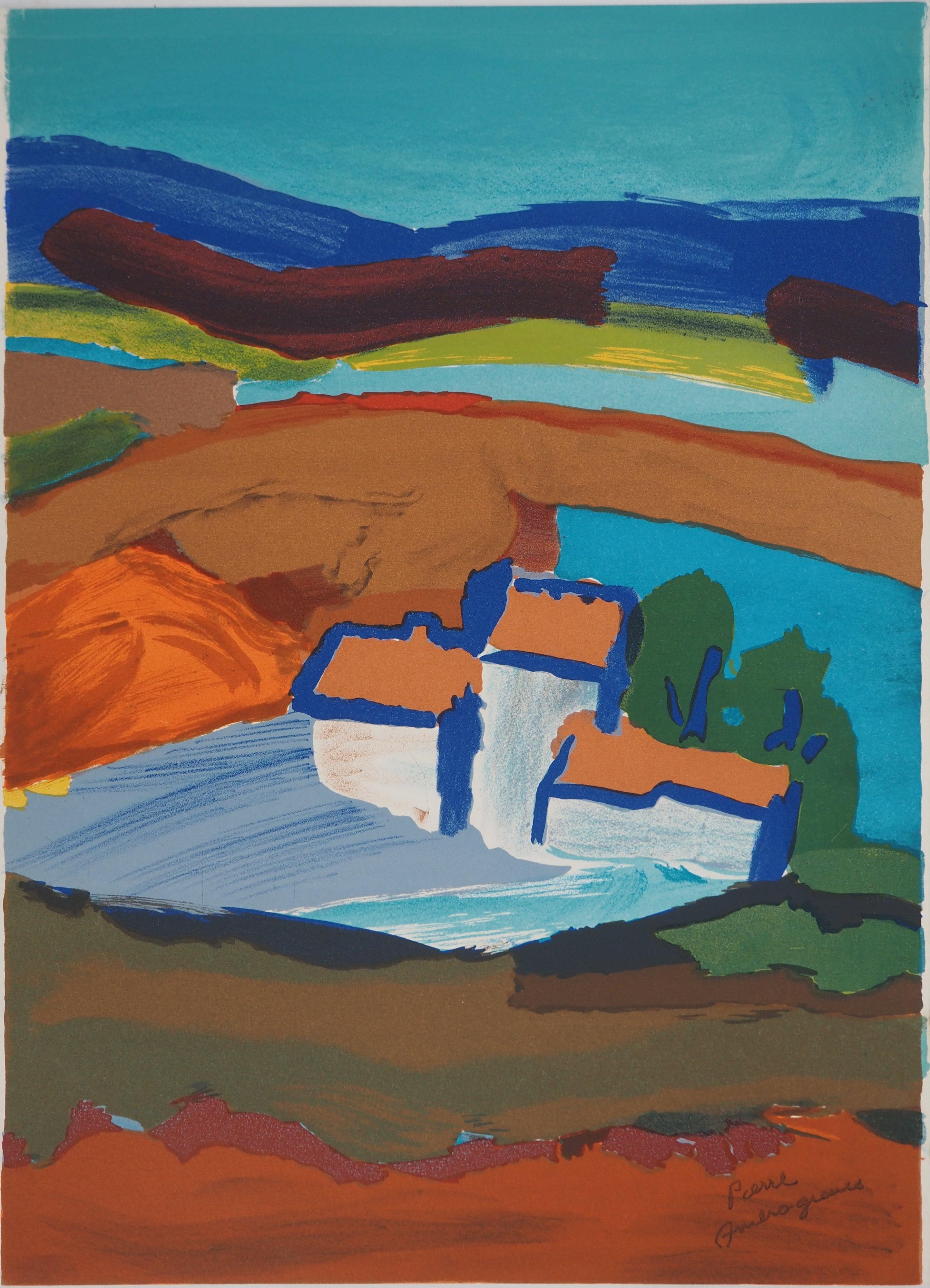 Figurative Print de Pierre Ambrogiani - Casas minúsculas en Provenza - Litografía original (Taller Gourdon)
