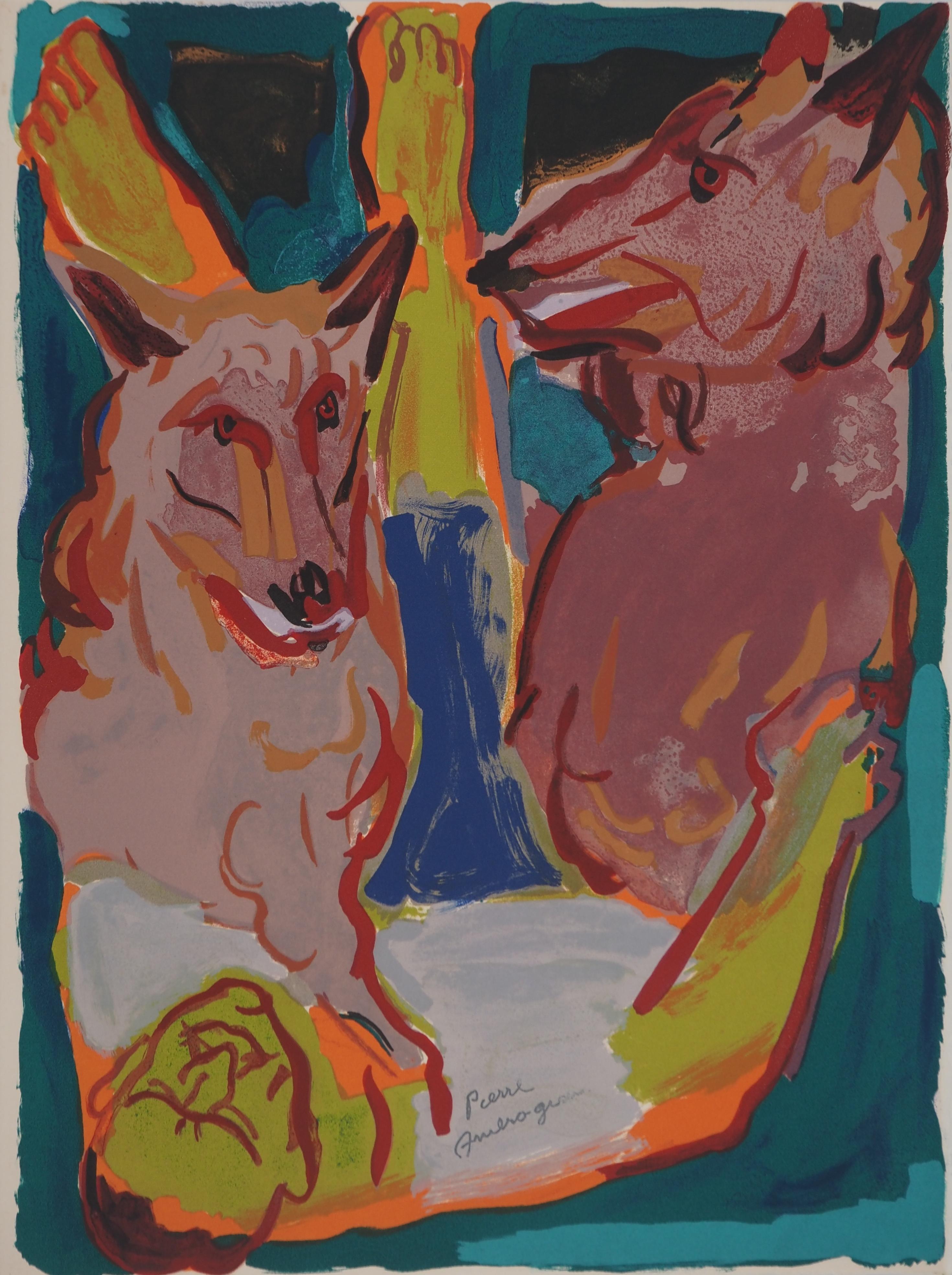 Wild Wolves - Original Lithograph, Stamp Signature - Print by Pierre Ambrogiani