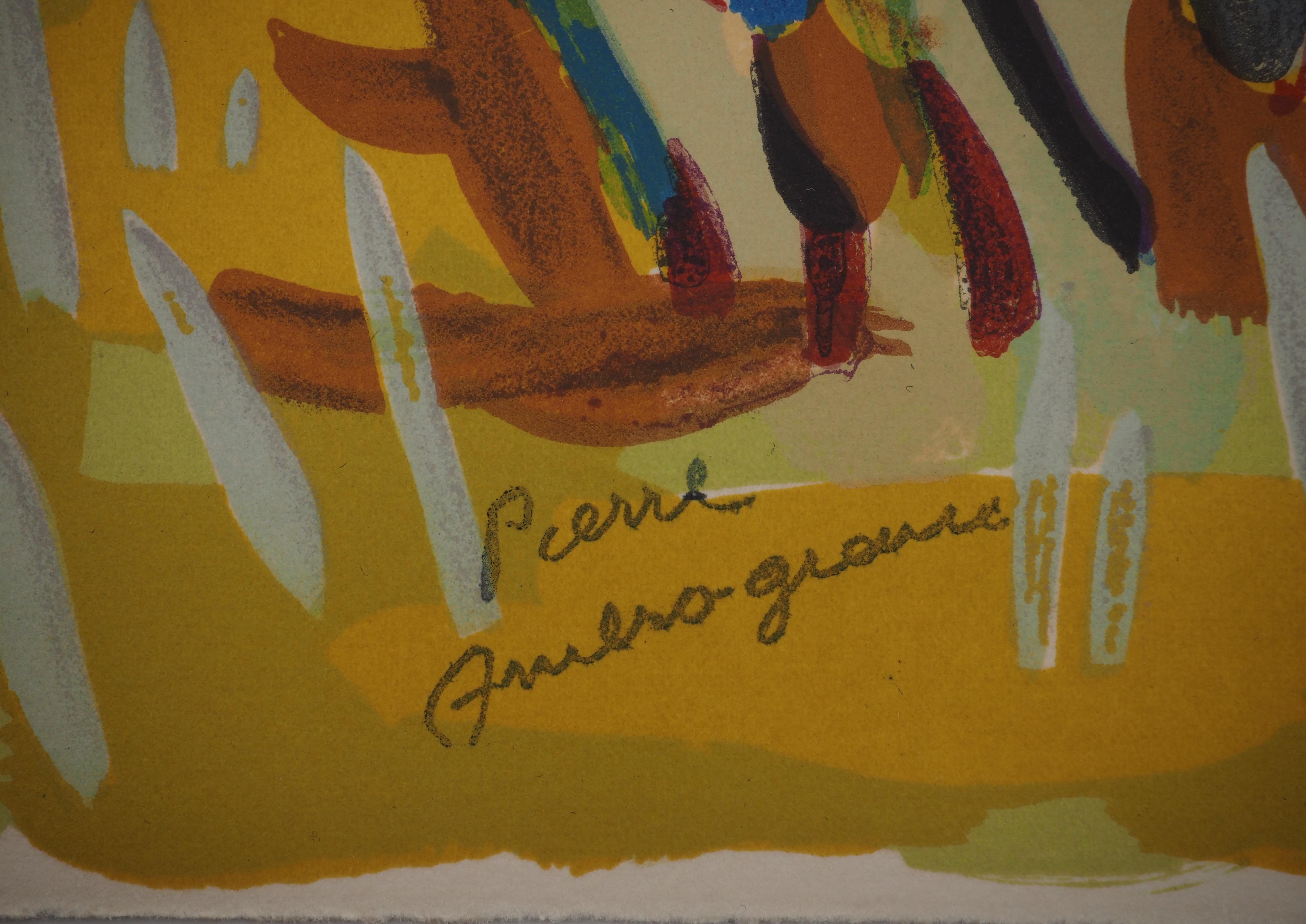 Working in the Fields in Provence : Draft Horse - Original Lithograph - Expressionist Print by Pierre Ambrogiani