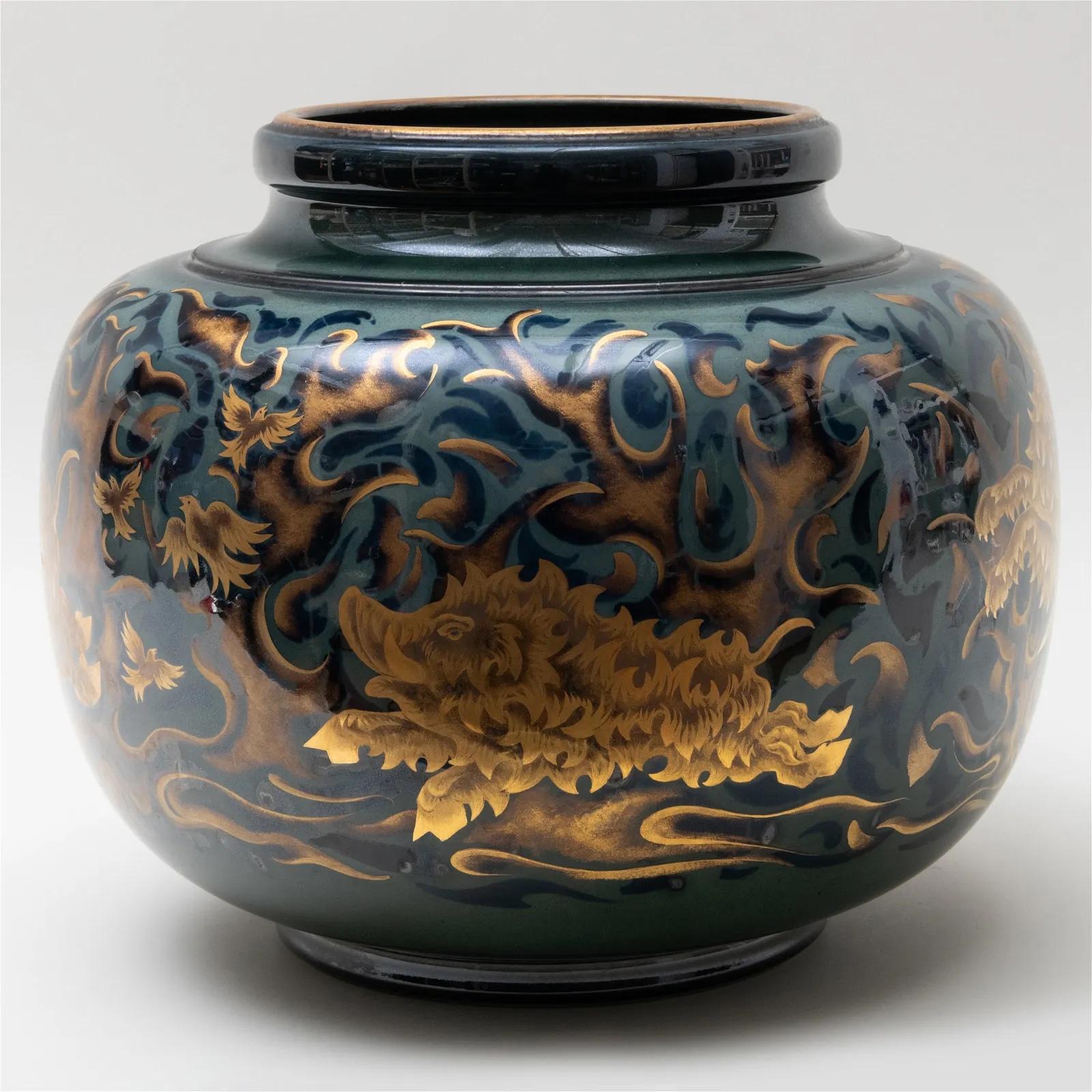Mid-20th Century Pierre-Auguste Gaucher for Sevres Art Deco Porcelain Vase Hunting Scene For Sale