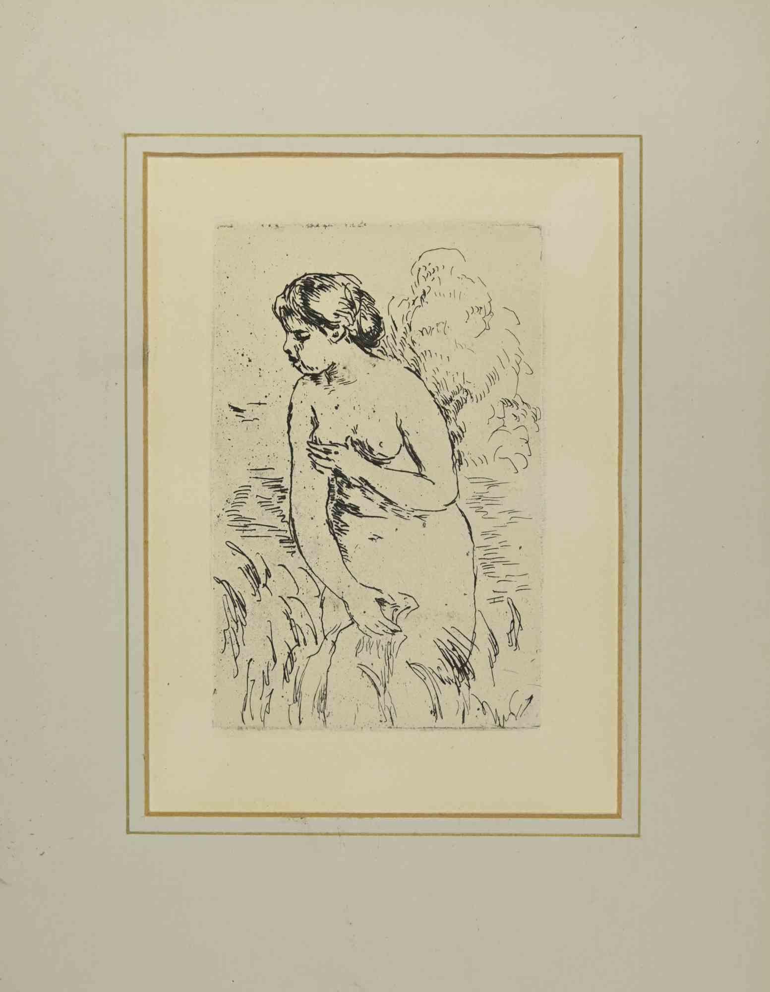 Cagnes-sur-Mer 'Baigneuse Debout à Mi-Jambes' (1910) ist ein Kunstwerk von Pierre-Auguste Renoir  (1841 Limoges - 1919).

Radierung und Kaltnadel auf Papier.

Bildgröße 20,5 x 15 cm, Druckgröße 16 x 10,5 cm, Blattgröße. 35 x 28,5 cm.

Einzigartiger
