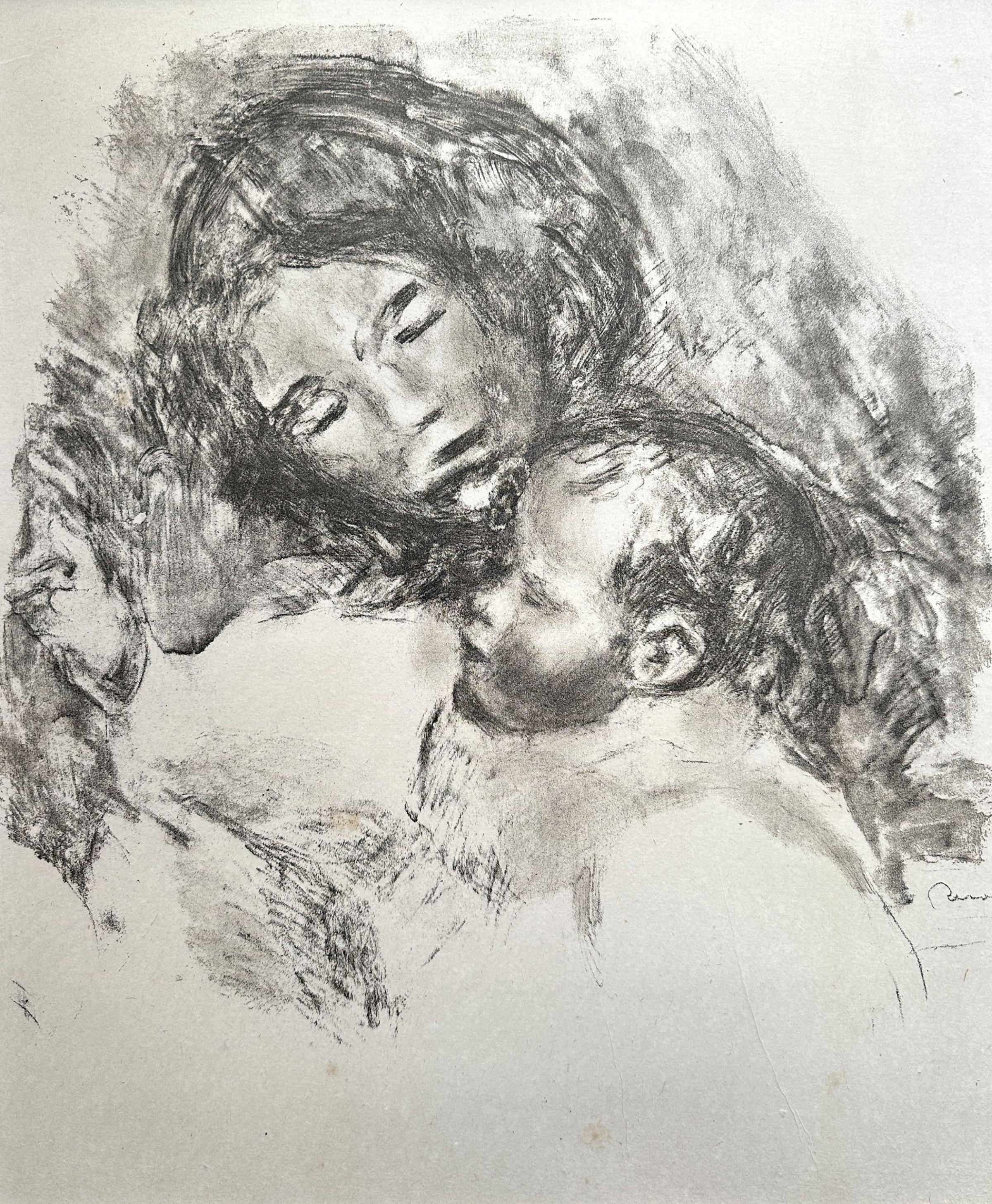 Maternity : Mom & His Child - Original Lithograph Signed Plate - Delteil 50 - Impressionist Print by Pierre Auguste Renoir
