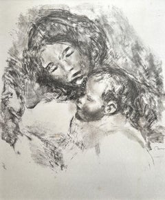 Antique Maternity : Mom & His Child - Original Lithograph Signed Plate - Delteil 50