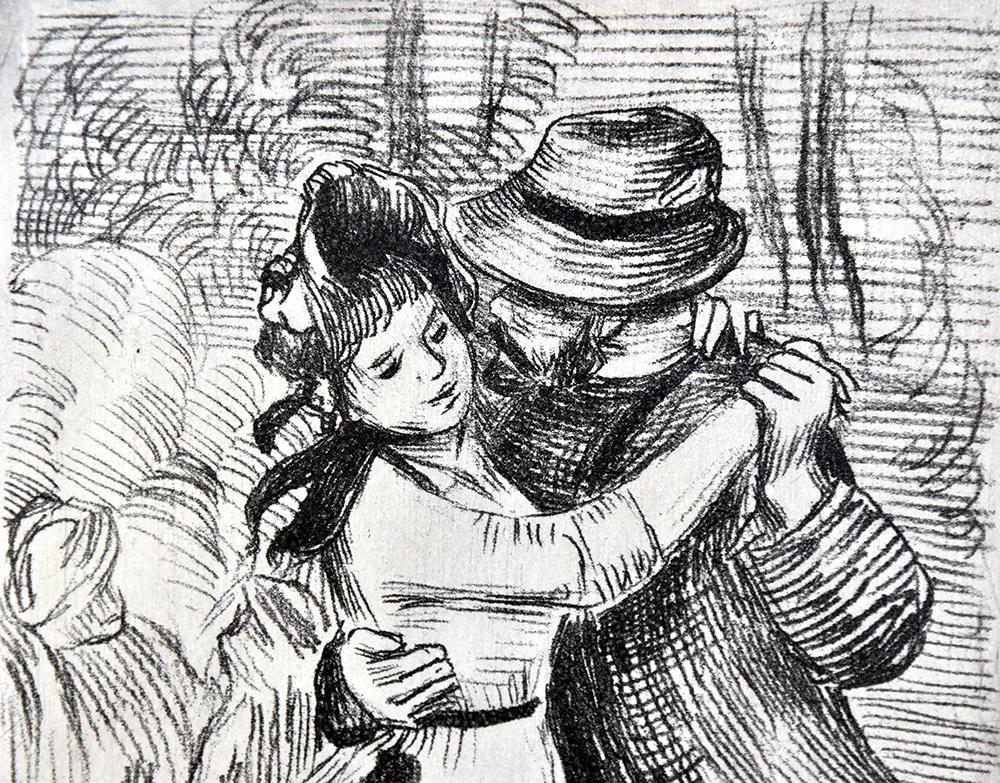 Pierre-Auguste Renoir brings his subjects to life in La Danse à la Campagne (Dance in the Country), 2e planche, c. 1890, so much so that you can almost imagine the music. The people depicted in this etching are Renoir’s brother Edmond and Suzanne