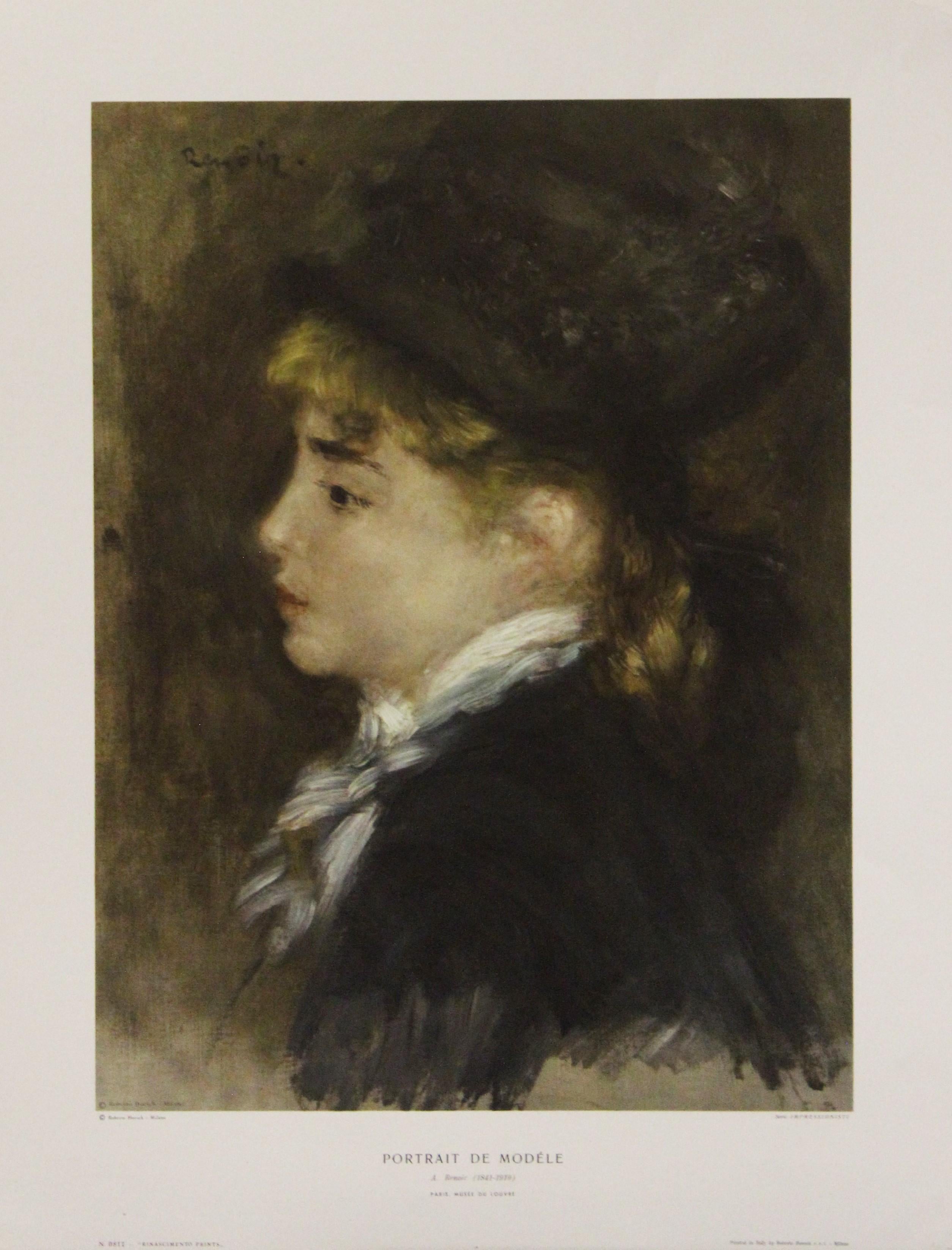 Portrait Print Pierre Auguste Renoir - Portrait de modle- Poster. Imprimé en Italie.