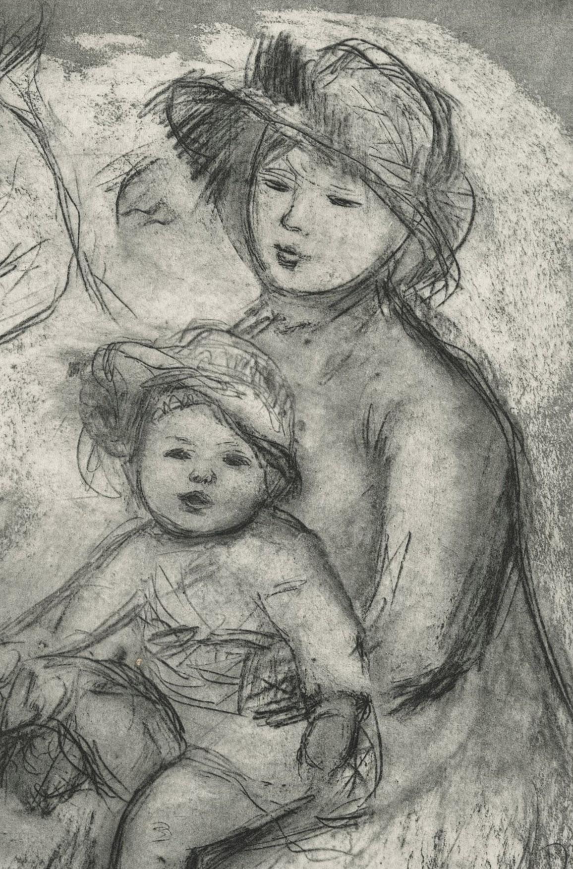 Trois Esquisses de maternite (Three Studies of Maternity) - Gray Figurative Print by Pierre Auguste Renoir