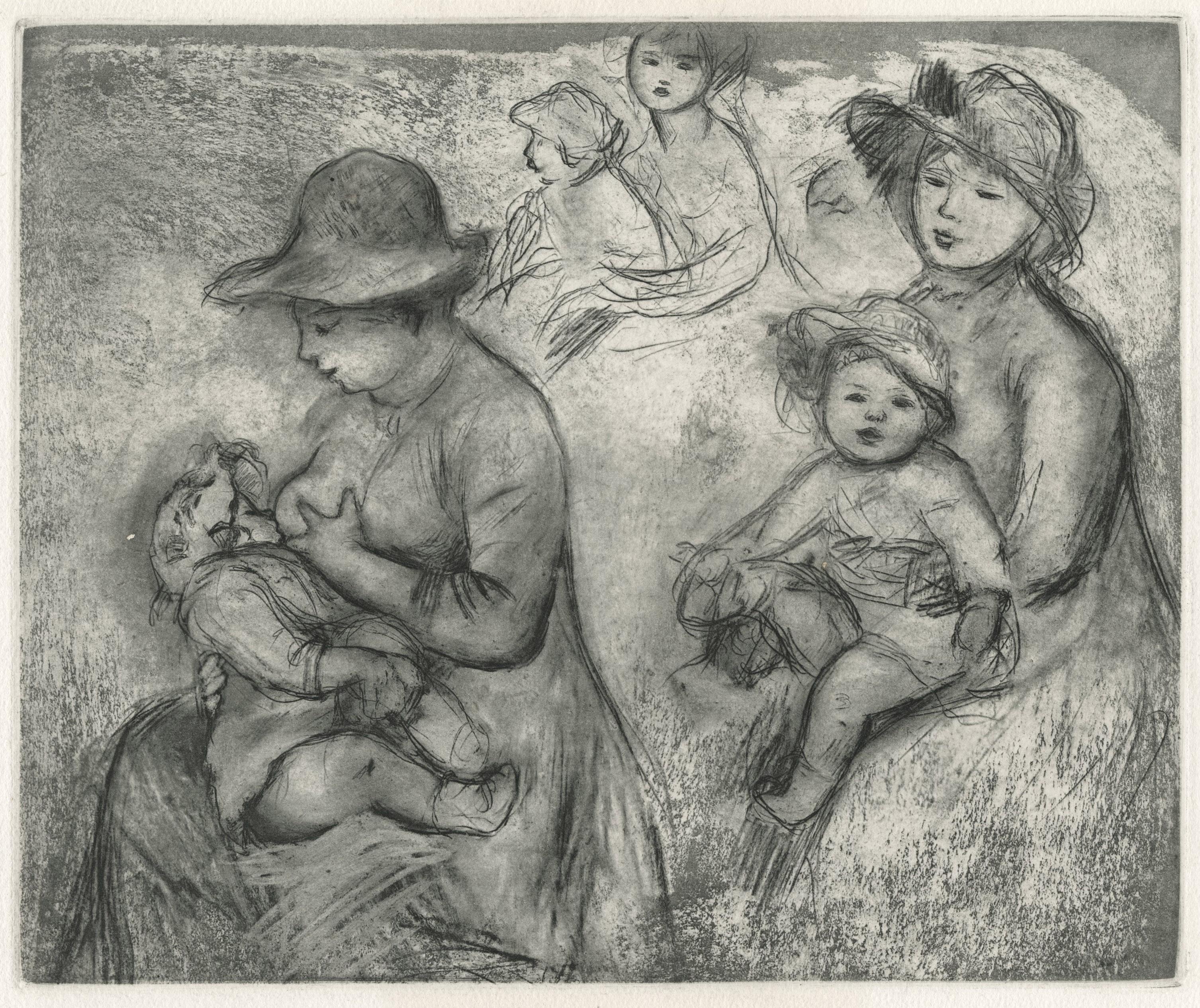 Figurative Print Pierre Auguste Renoir - Trois Esquisses de maternité (Trois études de maternité)