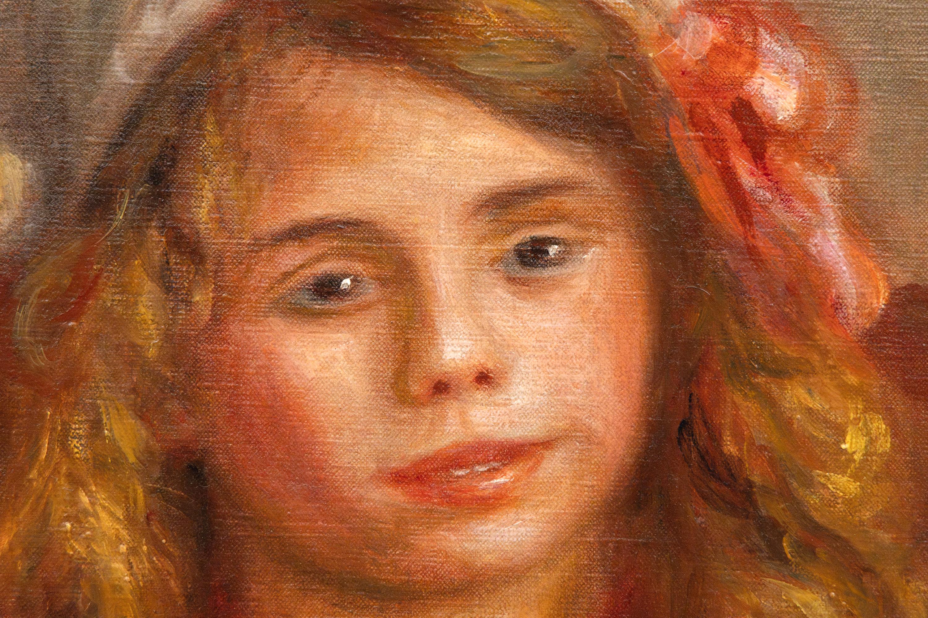 Fillette a l’orange (Little Girl with Orange) - Brown Portrait Painting by Pierre-Auguste Renoir