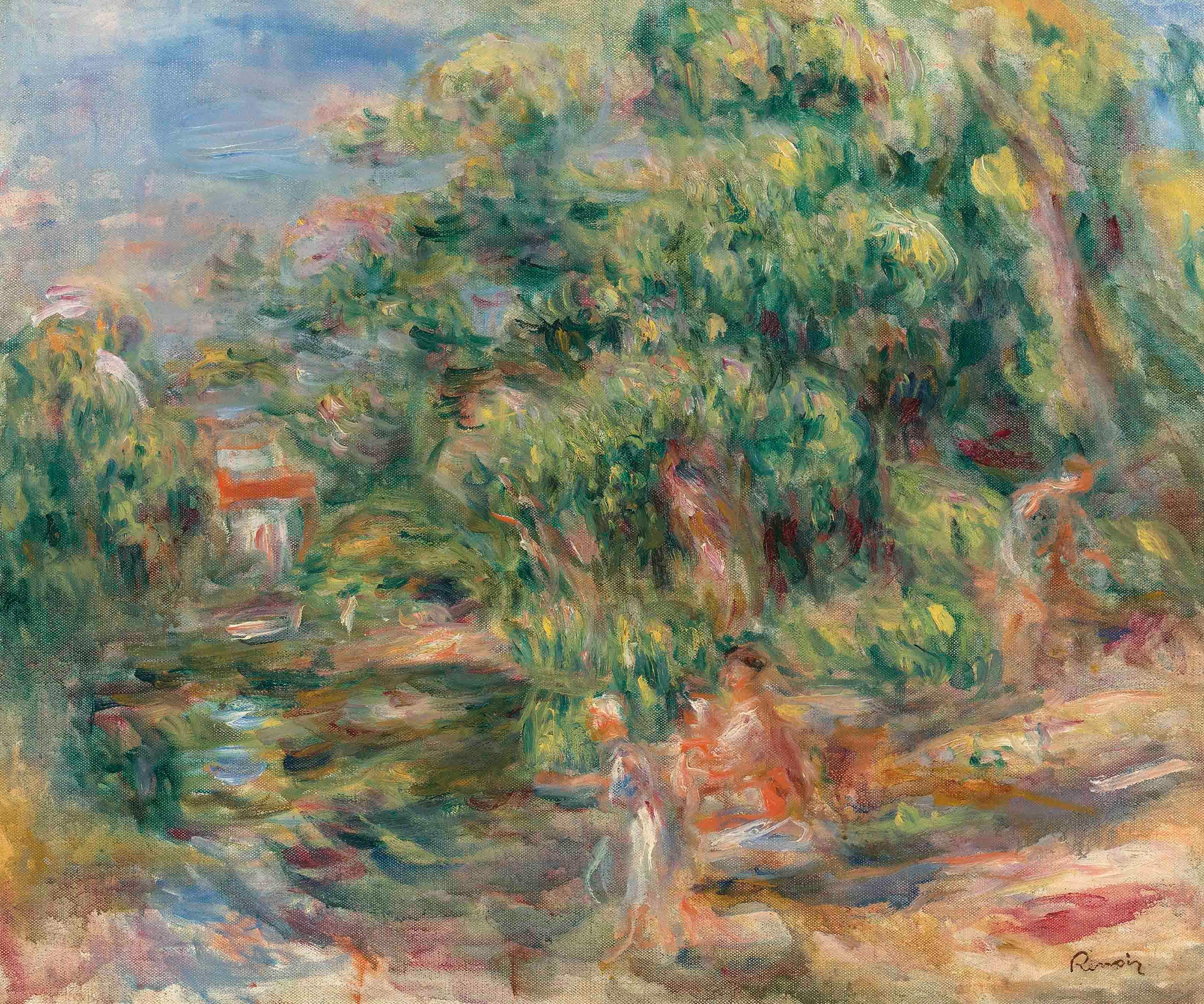 Pierre-Auguste Renoir Landscape Painting - Lavandières au bord du Loup