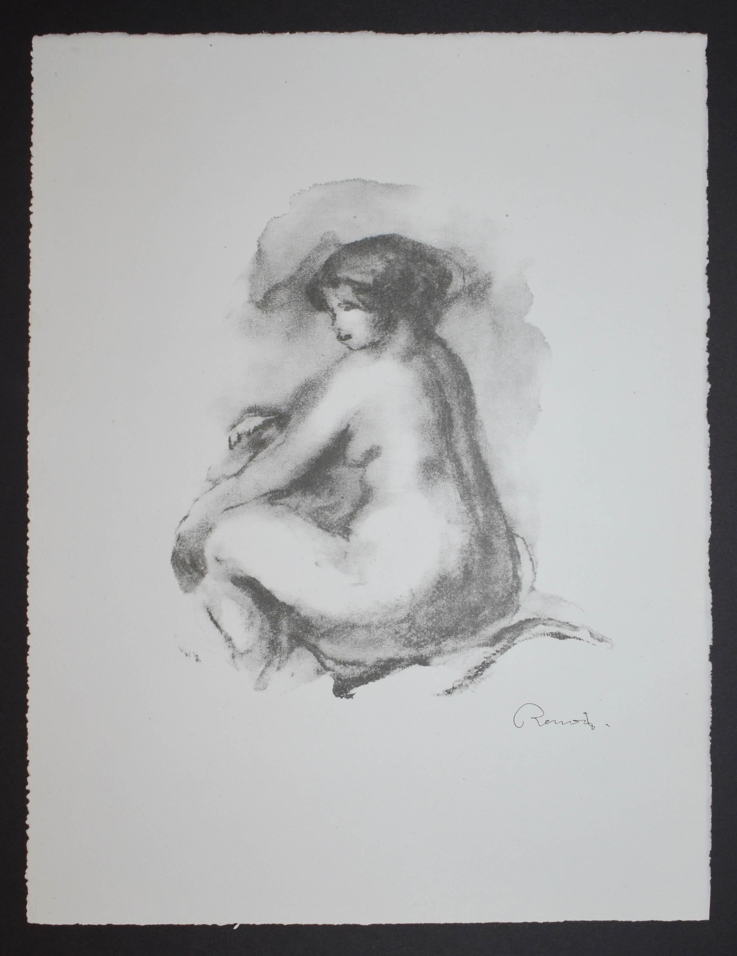 Artist: Pierre-Auguste Renoir
Medium: Original lithograph
Title: Etude de Femme Nue, Assise
Portfolio: Douze Lithographies
Year: 1919
Edition Size: 950
Sheet Size: 13 x 9 7/8 inches
Framed Size: 18 1/4 x 16 1/4 inches
Reference: Delteil 42
Signed: