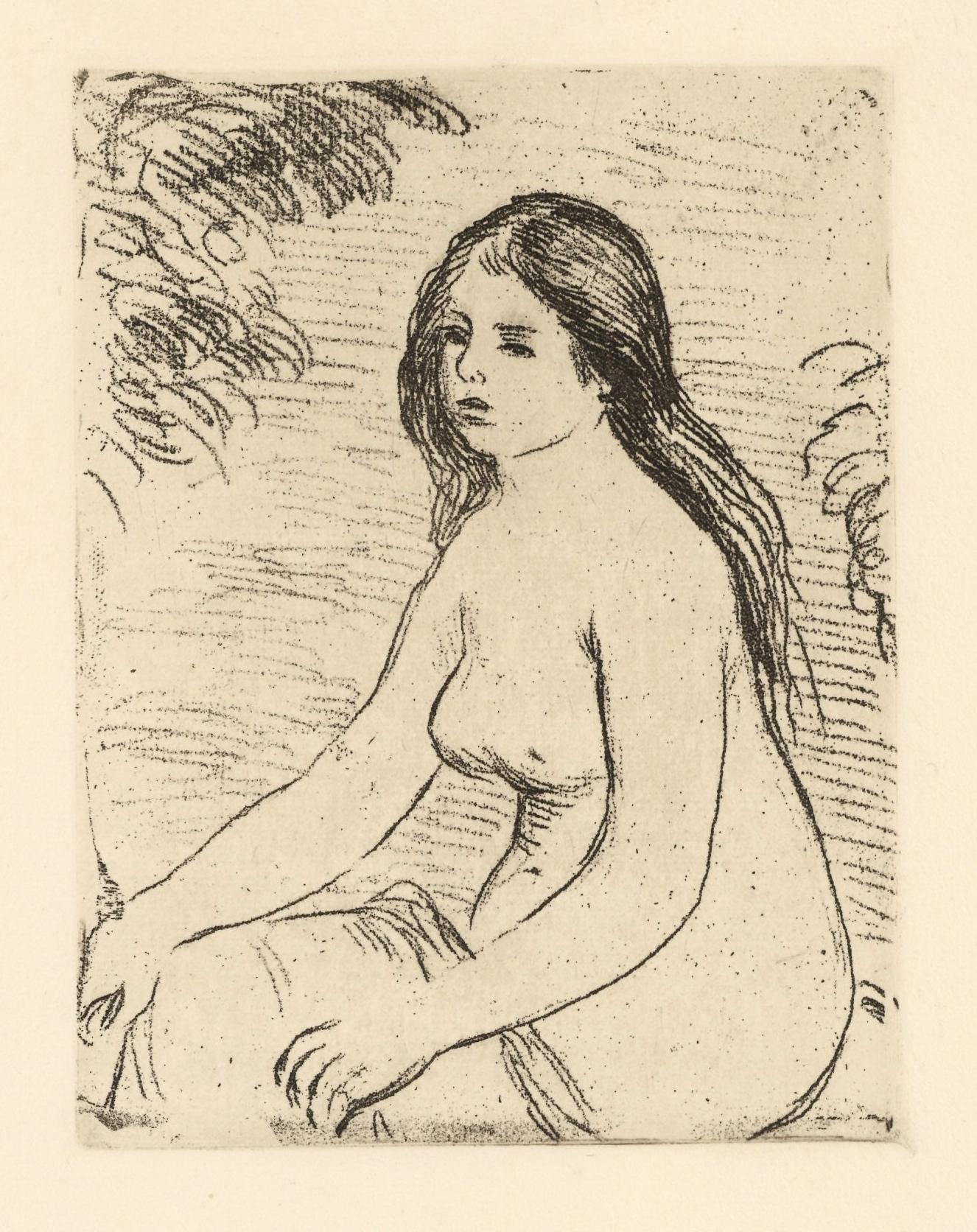 Pierre-Auguste Renoir Nude Print - "Femme nue assise" original etching