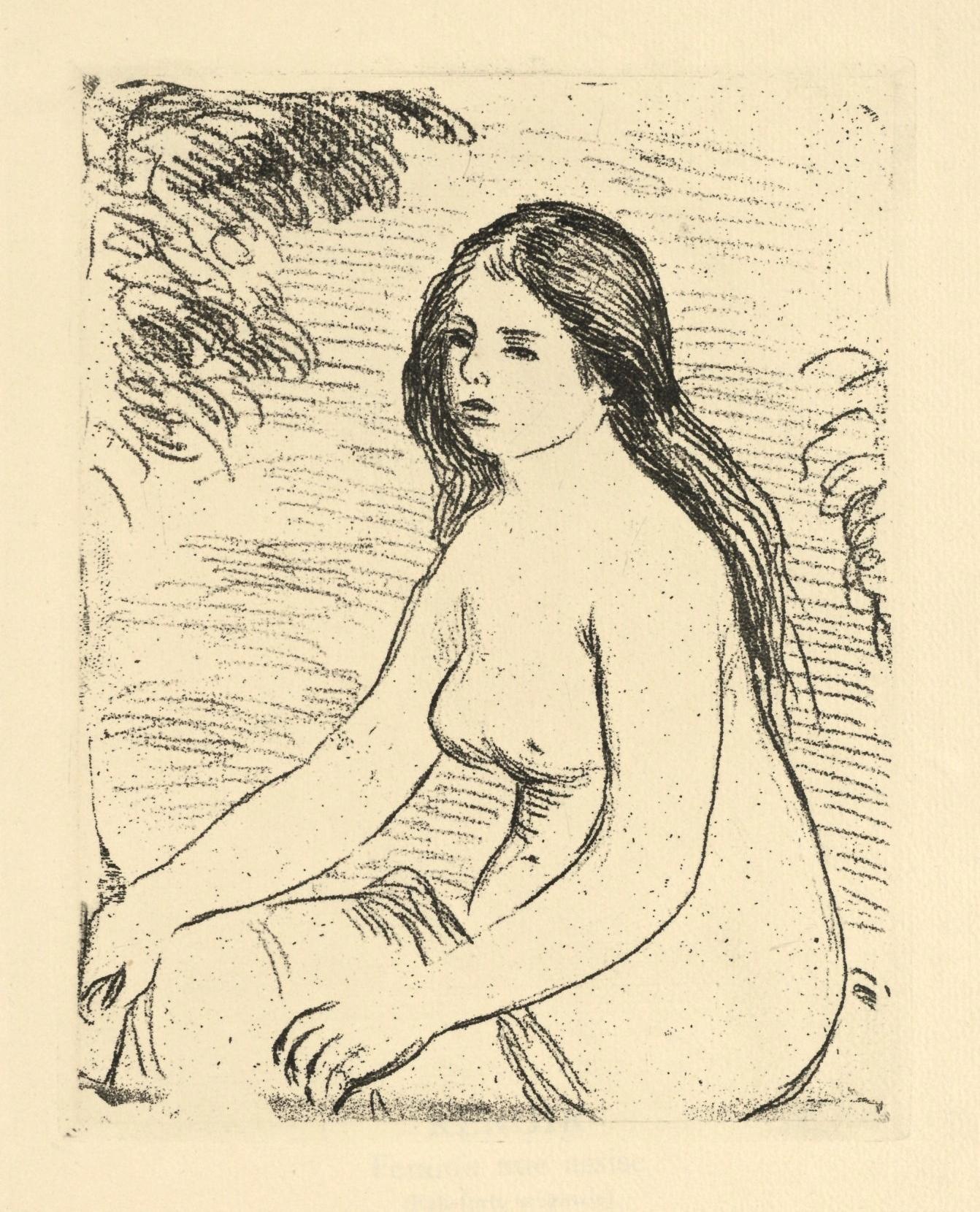 Eau-forte originale « Femme nue assise »