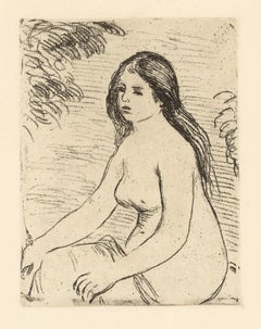 Antique "Femme nue assise" original etching