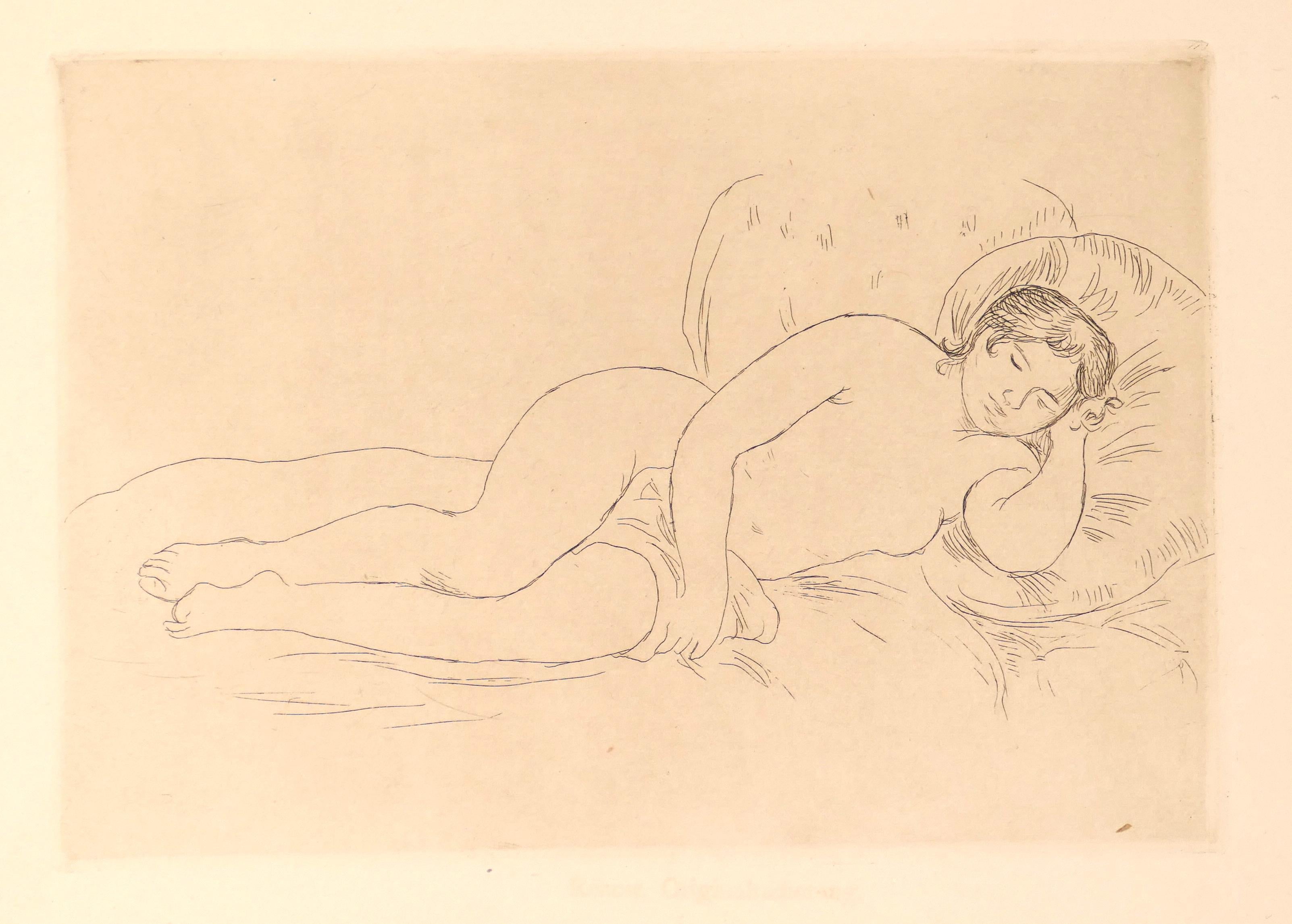 Pierre-Auguste Renoir Figurative Print - Femme Nue Couchée (Tourné à droite)- Etching and Drypoint by P.A. Renoir -  1906