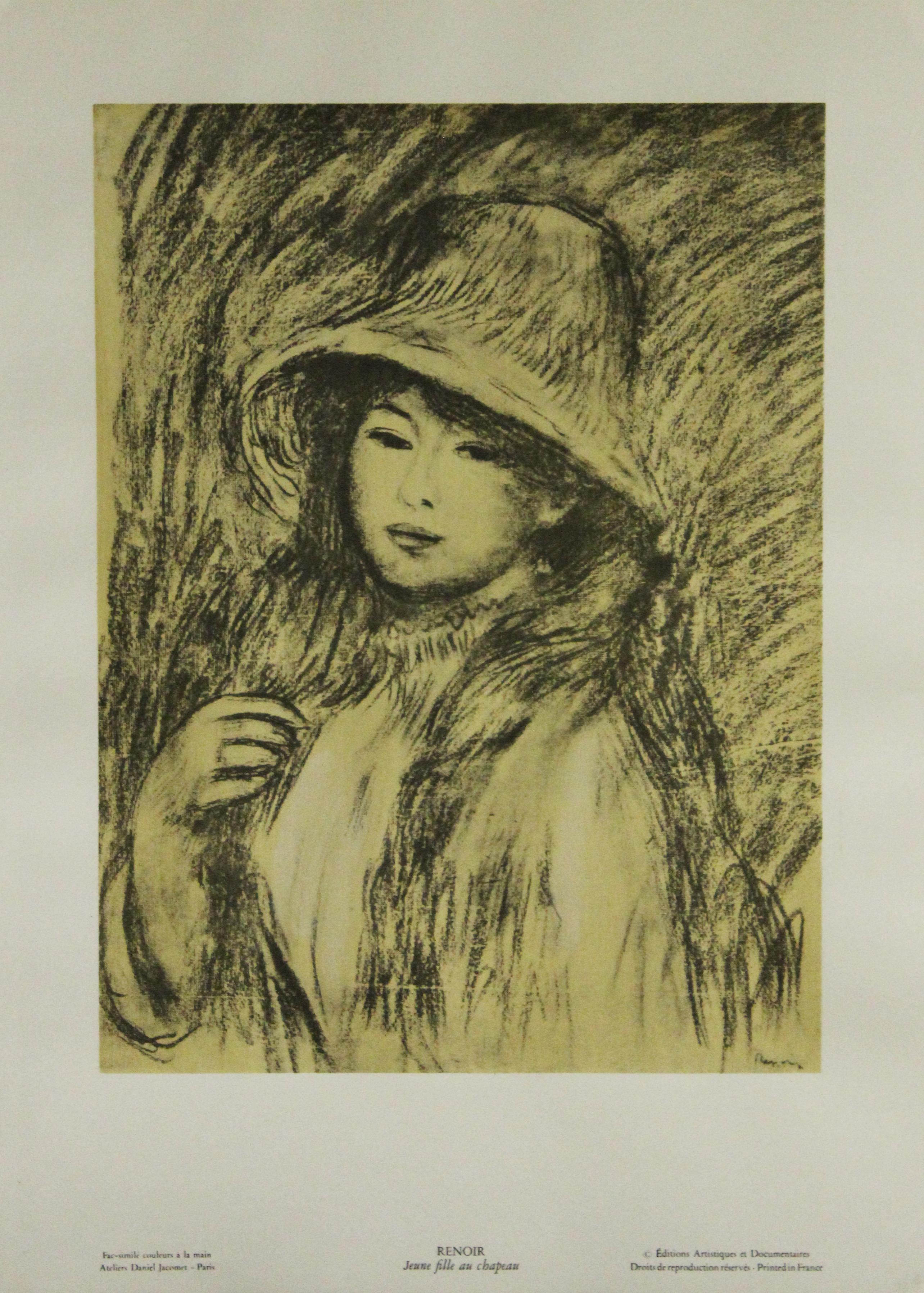 Portrait Print Pierre-Auguste Renoir - ""Jeune fille au chapeau" Imprimée en France