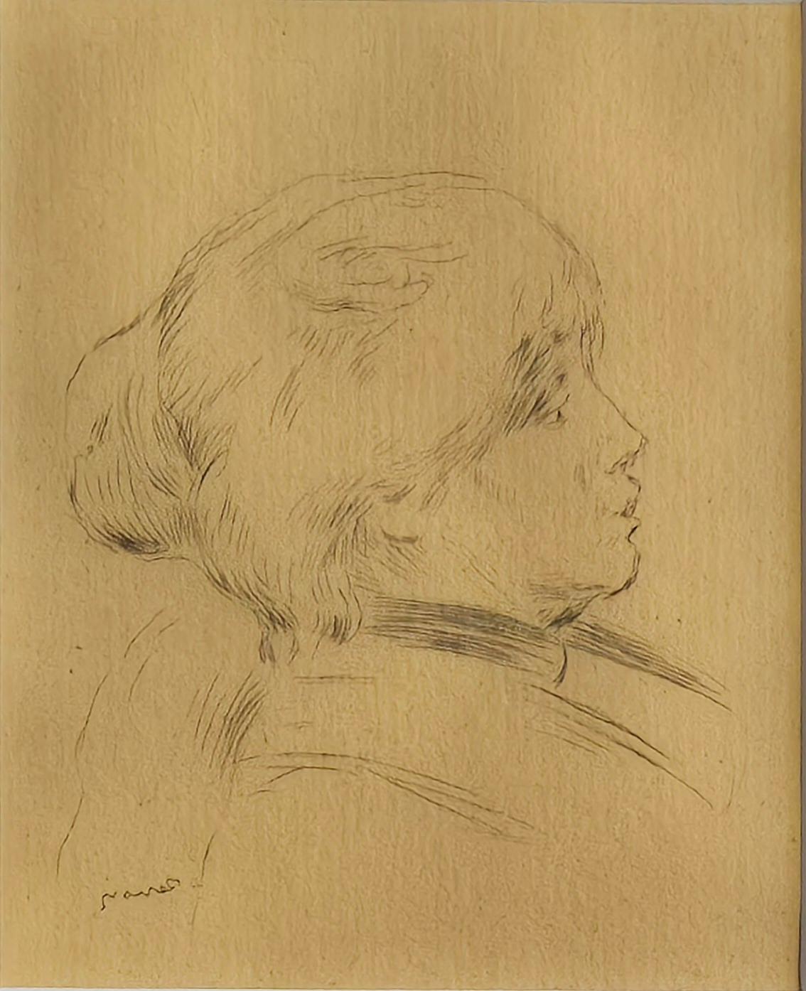 Pierre-Auguste Renoir
Portrait De Berthe Morisot, 1892
etching (Printed during his lifetime in 1892)
signed in plate lower left
Image size: 10.5 x 9.5 cm
Frame size: 42 x 33 x 2 cm
Ref. Delteil 4

The artwork represents a portrait of the French