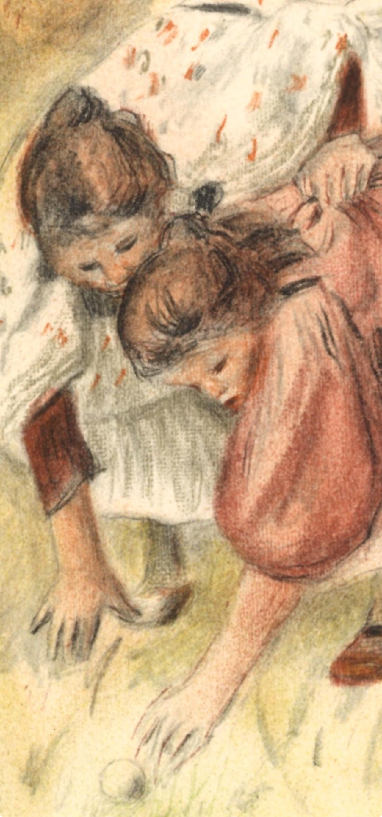 Renoir, Enfants jouant a la balle, Les Lithographies de Renoir (after) - Beige Landscape Print by Pierre-Auguste Renoir