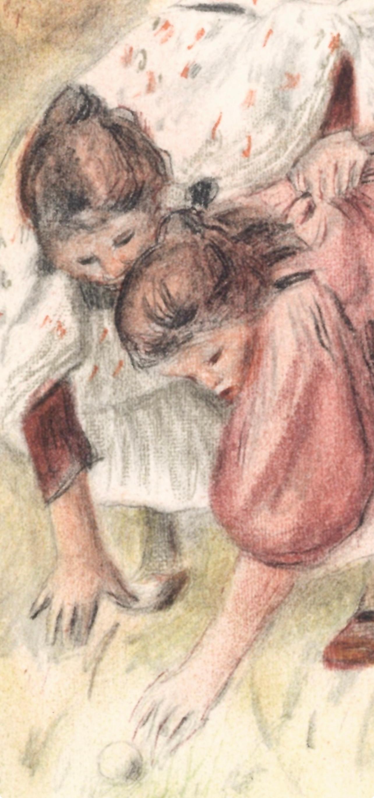 Renoir (tariff free*), Enfants jouant a la balle (after) - Beige Landscape Print by Pierre-Auguste Renoir