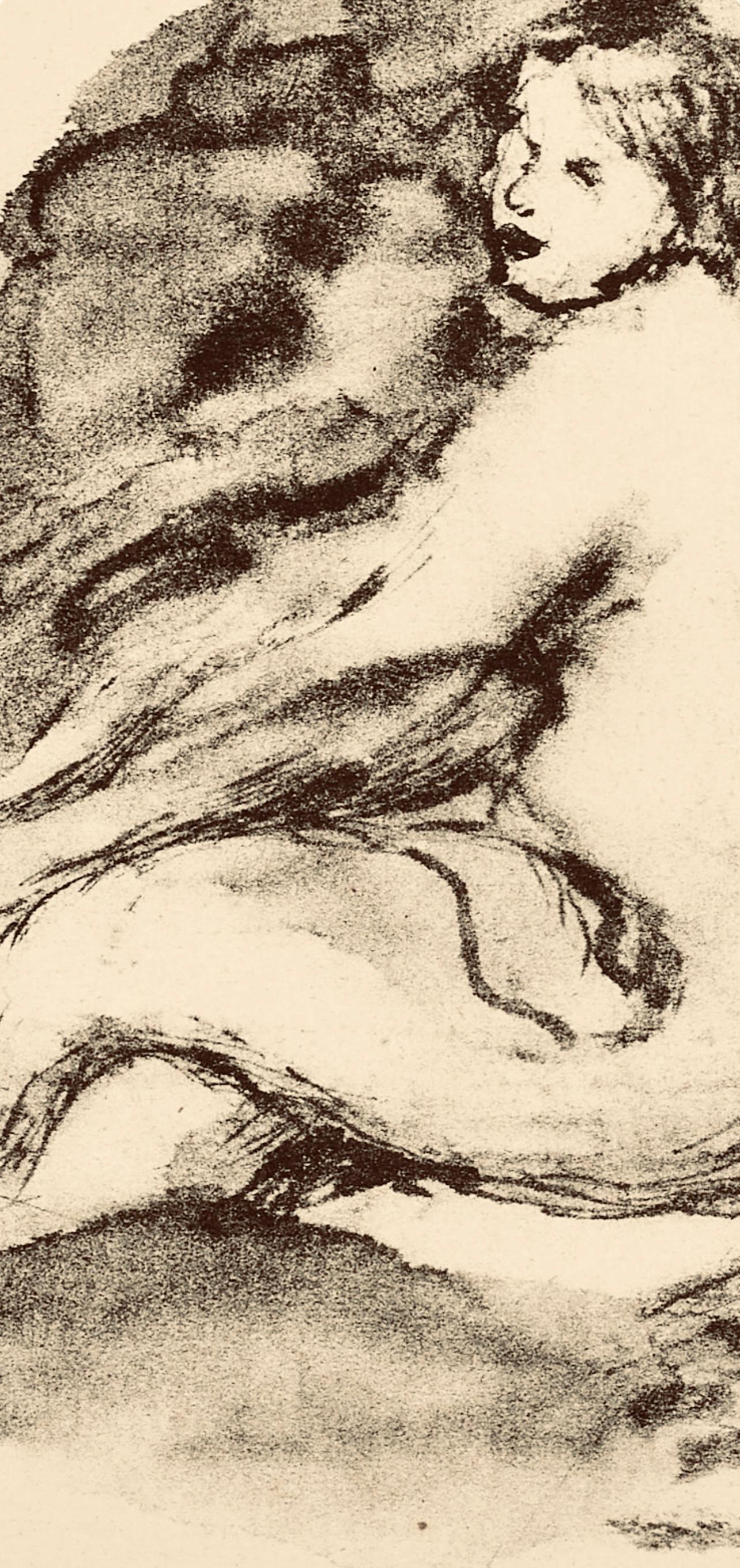 Renoir, Femme nue assisse, Les Lithographies de Renoir (after) - Beige Landscape Print by Pierre-Auguste Renoir