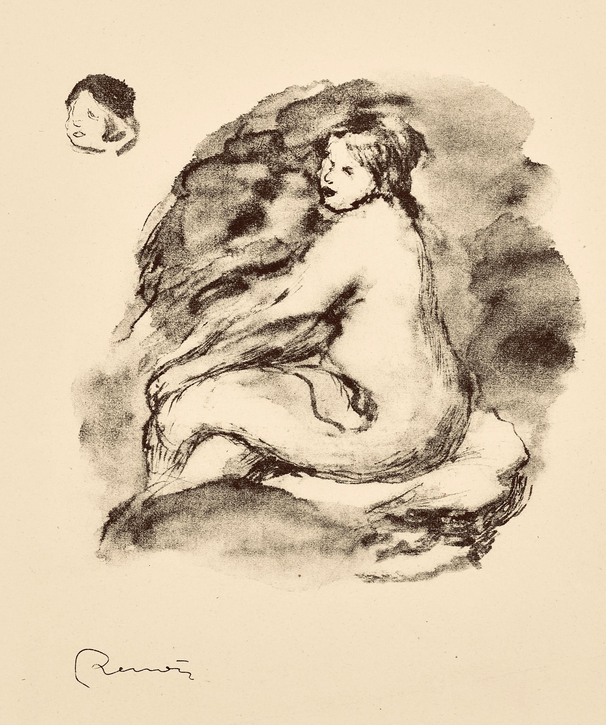 Pierre-Auguste Renoir Landscape Print - Renoir, Femme nue assisse, Les Lithographies de Renoir (after)
