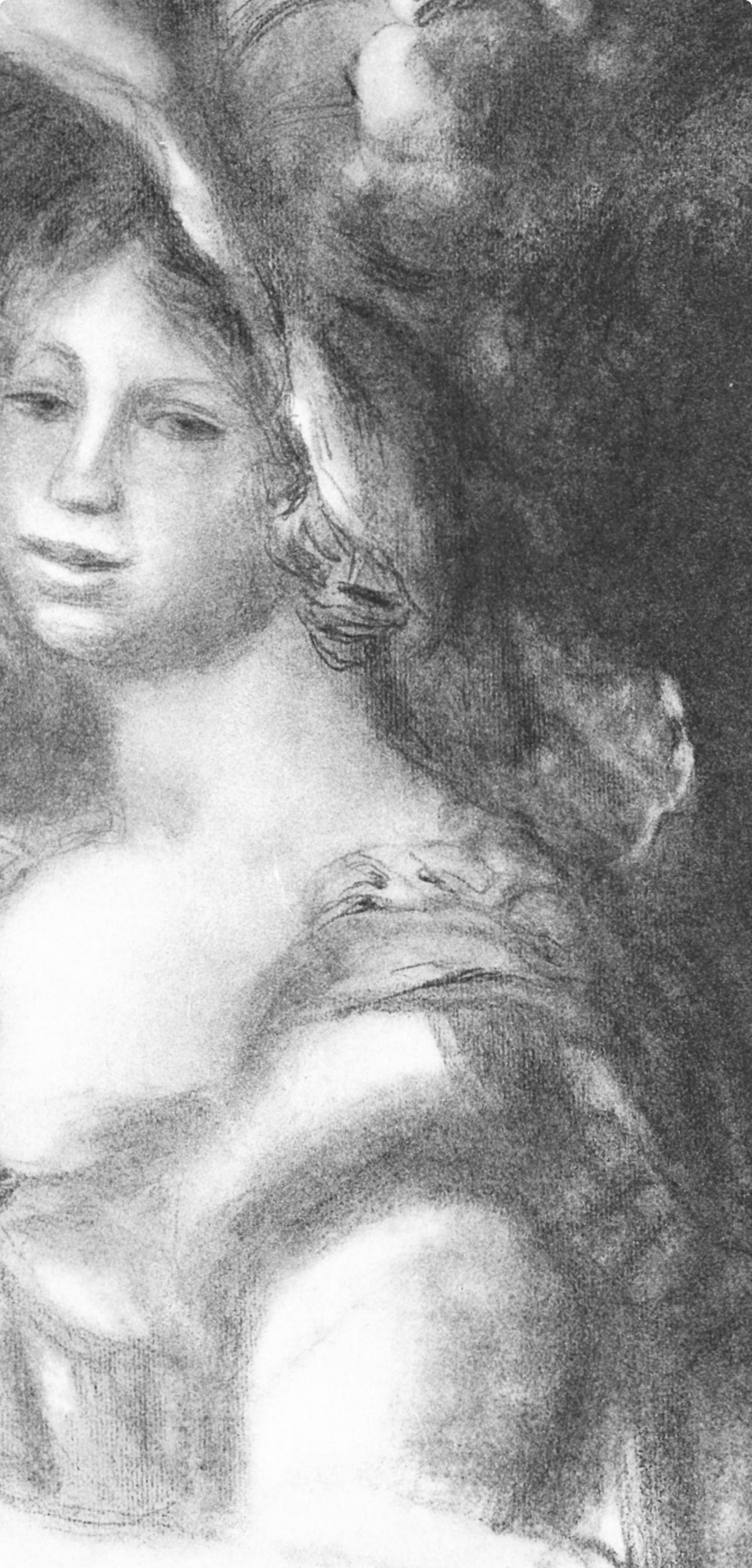 Renoir (tariff free*), Jeune femme en buste (after) - Gray Landscape Print by Pierre-Auguste Renoir